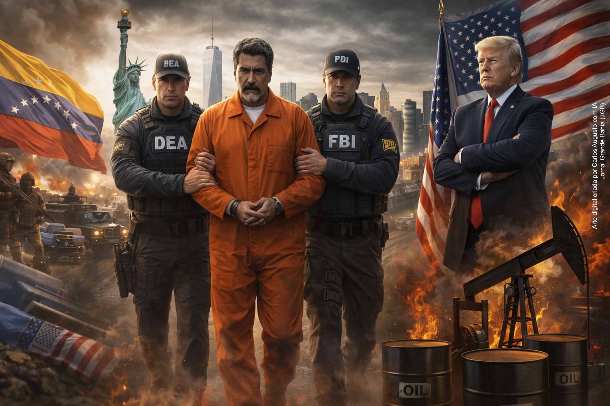 A captura de Nicolás Maduro por forças dos EUA, sua transferência para Nova Iorque e o início de processos por narcoterrotismo marcaram uma ruptura histórica na Venezuela. Donald Trump anunciou controle provisório do país e a reentrada de empresas norte-americanas no setor petrolífero, ampliando tensões regionais. Brasil e Colômbia reagiram com preocupação, enquanto a referência a Cuba indica possível expansão da estratégia norte-americana na América Latina.