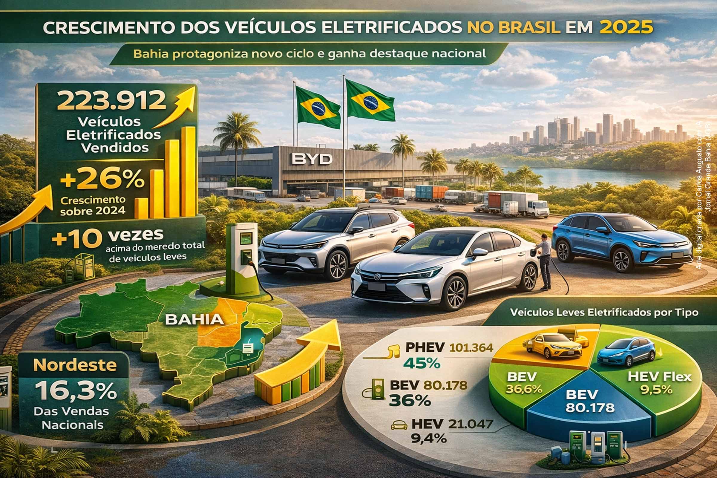 Eletrificados crescem 26% no Brasil em 2025 e Bahia consolida papel estratégico na nova geografia da eletromobilidade
