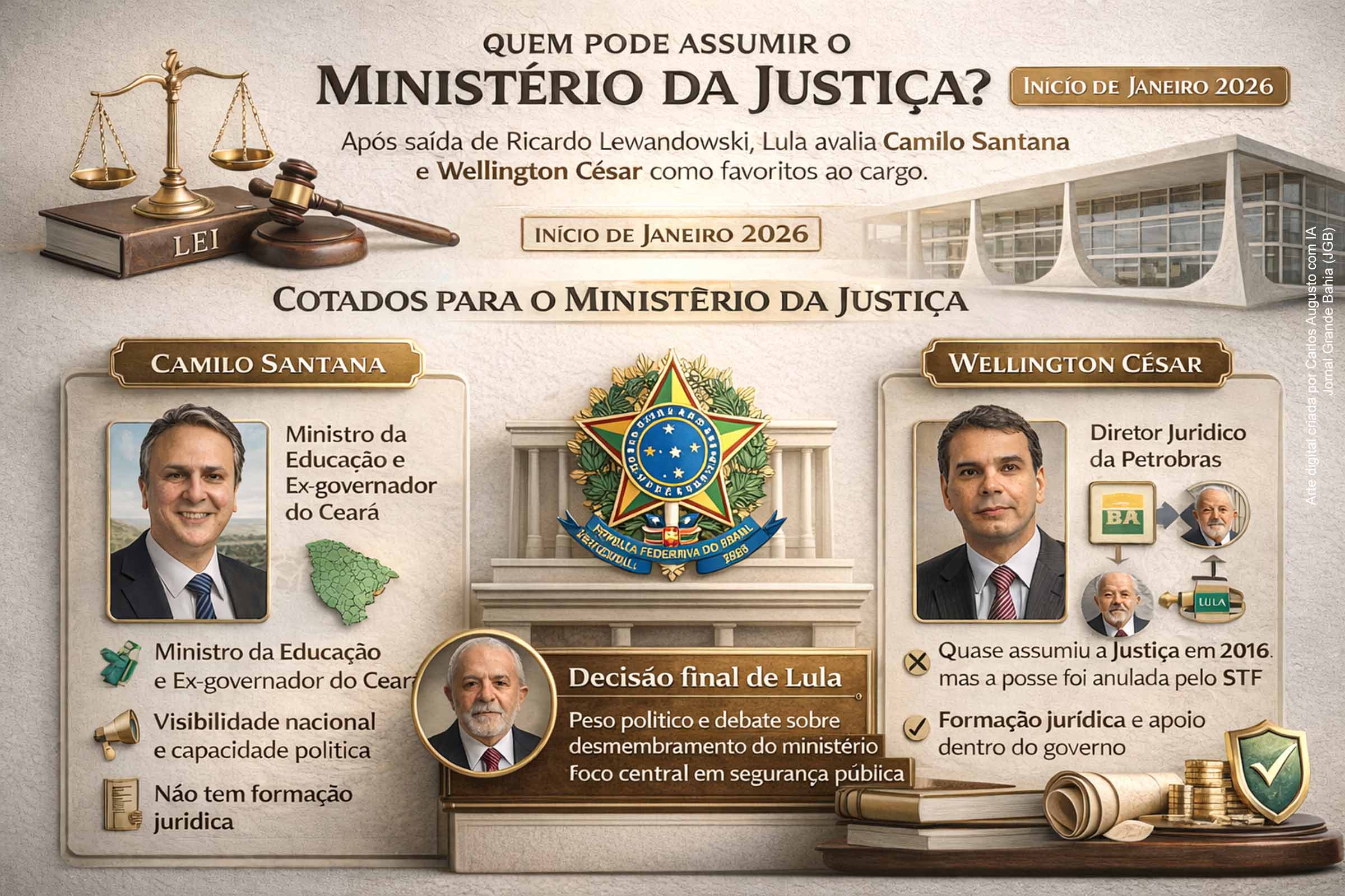 Entorno do presidente Lula avalia nomes de Camilo Santana e Wellington César para o comando do Ministério da Justiça