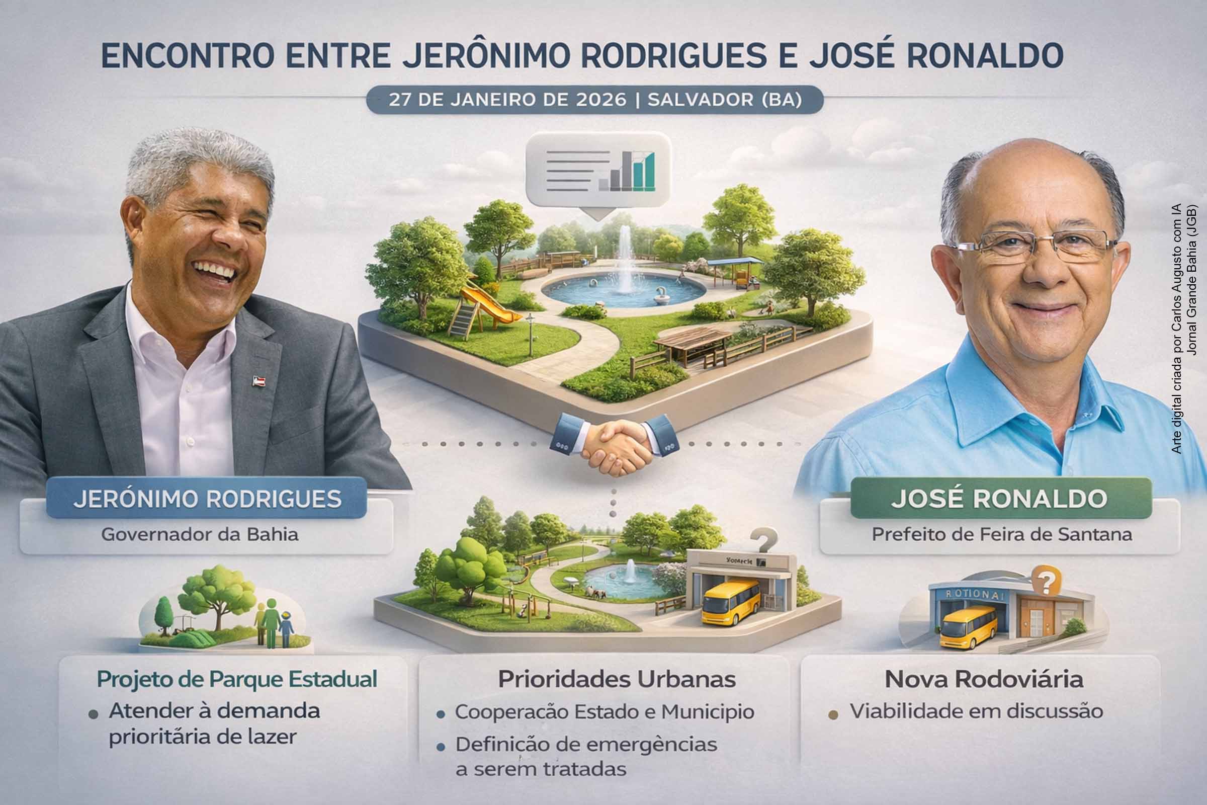 Governador Jerônimo Rodrigues e prefeito José Ronaldo discutem projeto de parque estadual e prioridades urbanas para Feira de Santana