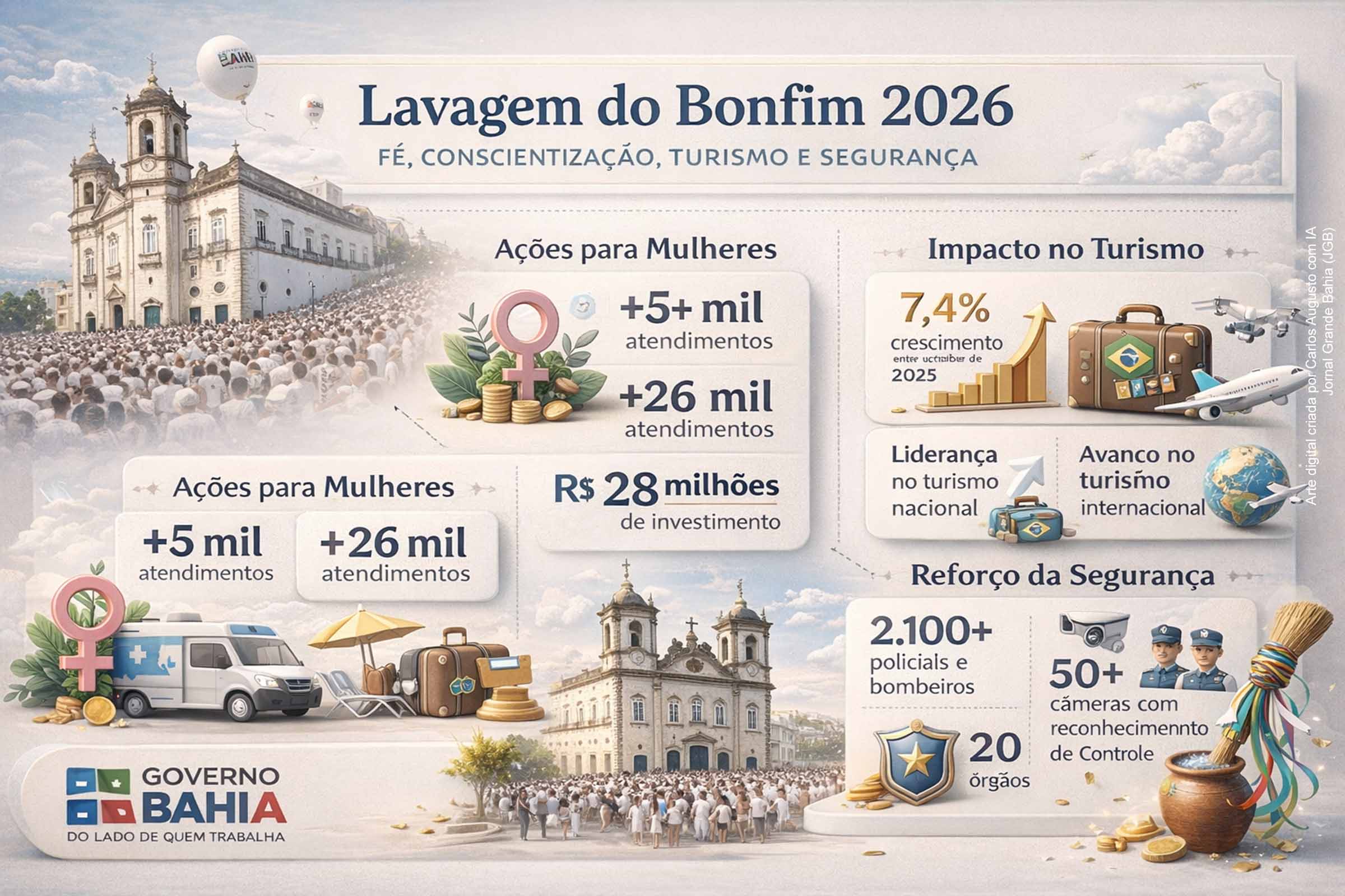 Governo da Bahia articula políticas para mulheres, turismo e segurança durante edição 2026 da Lavagem do Bonfim