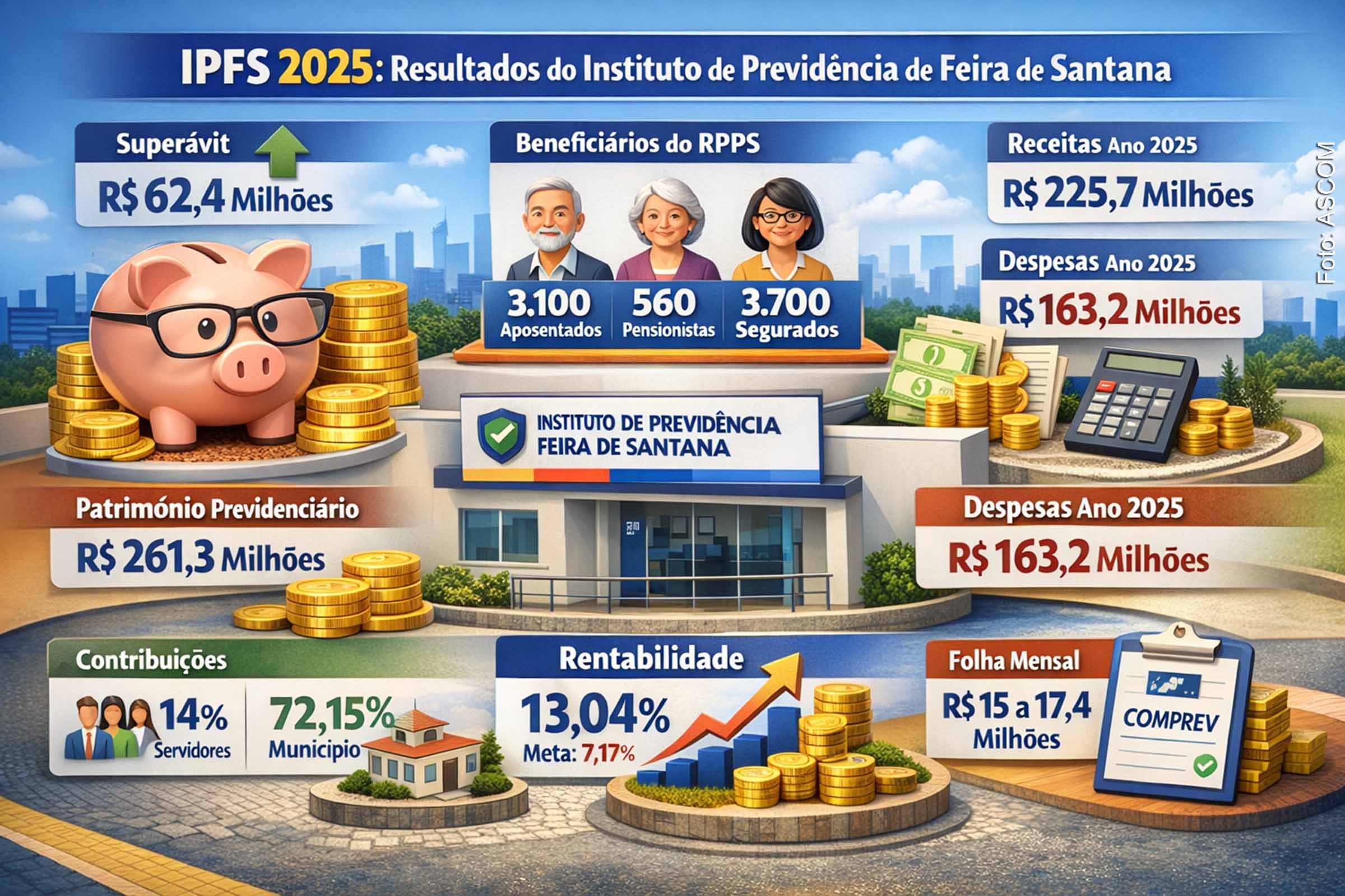 IPFS fecha 2025 com superávit de R$ 62,4 milhões e consolida recuperação financeira da previdência municipal de Feira de Santana durante primeiro ano do quinto Governo Ronaldo