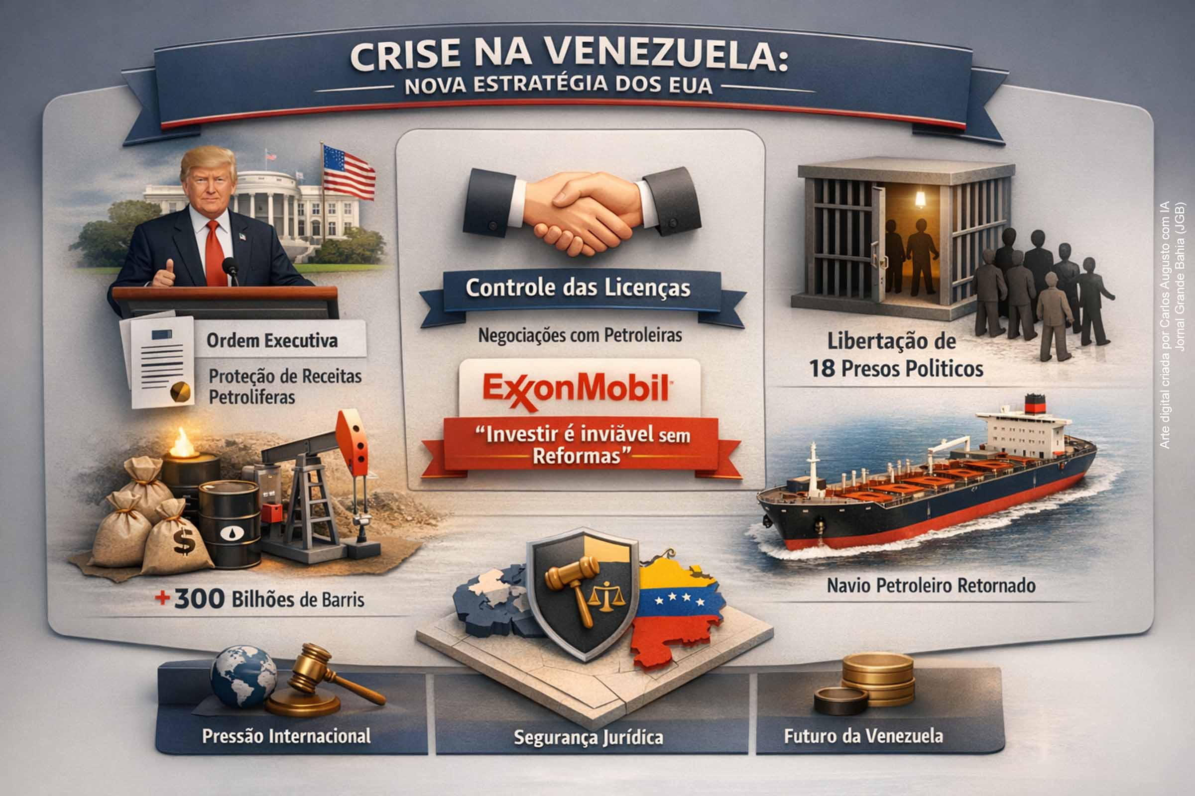 Presidente Donald Trump assina ordem para proteger receitas do petróleo venezuelano nos EUA e sinaliza novo arranjo energético com Governo Delcy Rodríguez