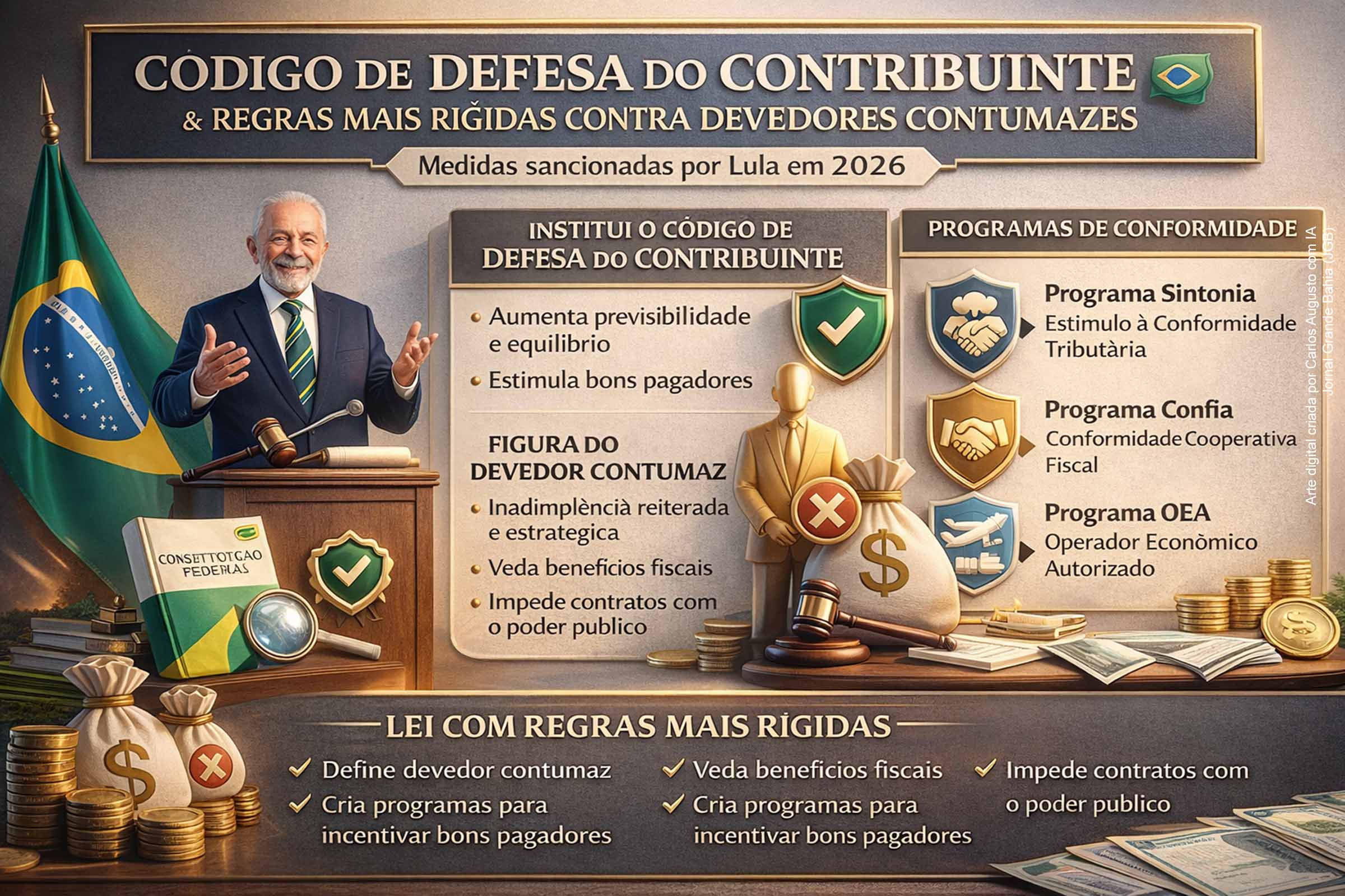 Presidente Lula sanciona, com vetos, lei que endurece regras contra devedores contumazes e institui o Código de Defesa do Contribuinte; entenda os principais pontos