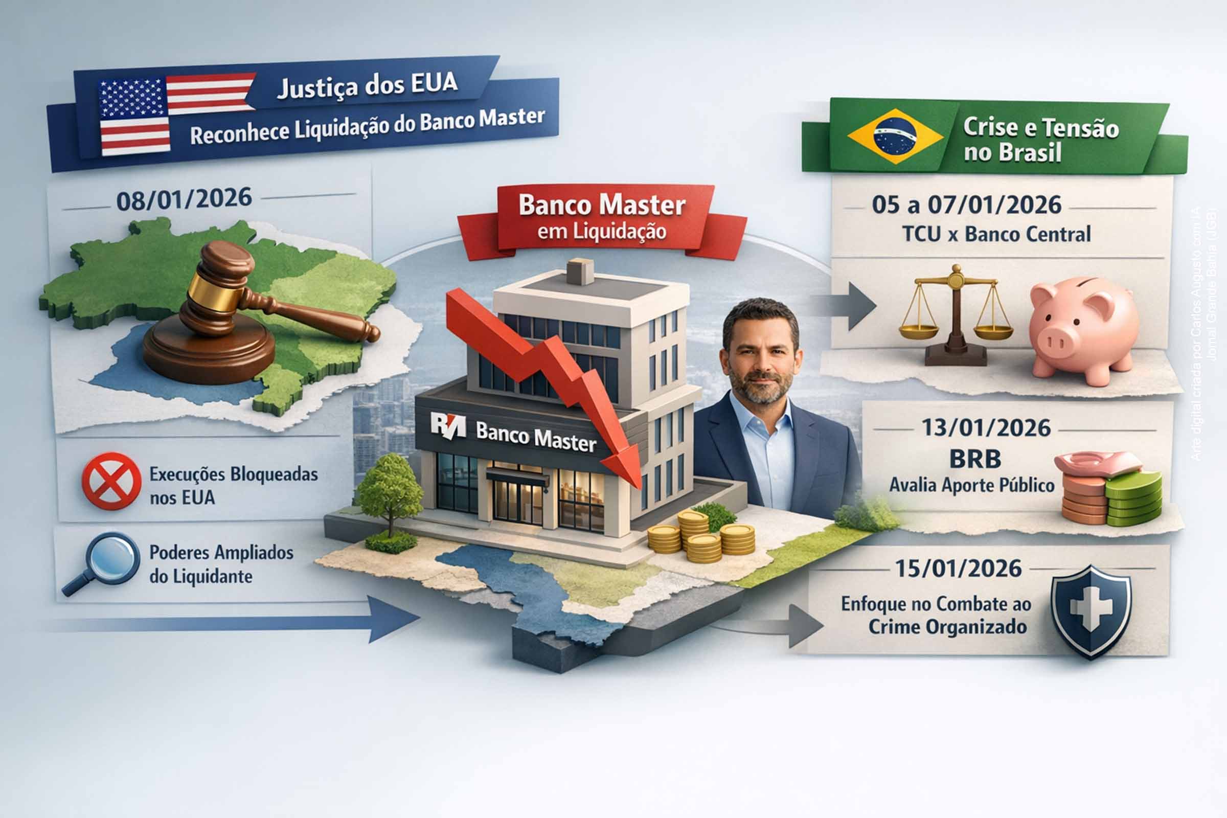 Justiça dos EUA reconhece liquidação do Banco Master, bloqueia execuções contra Daniel Vorcaro e amplia poderes do liquidante em meio à crise entre BC e TCU