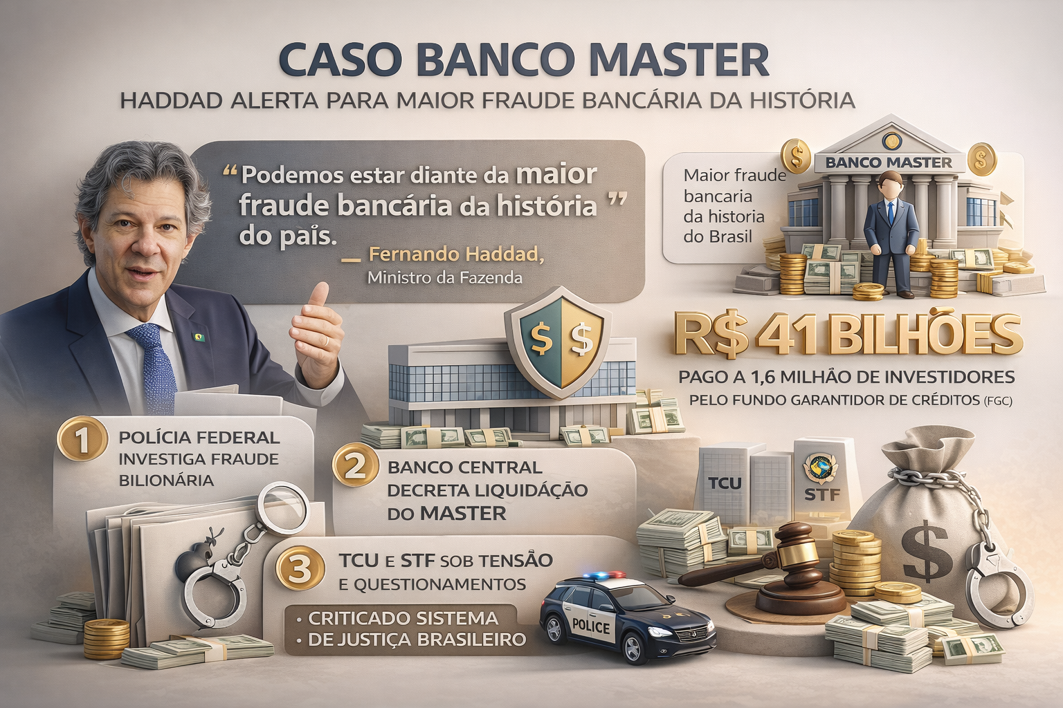 Caso Banco Master: Ministro Fernando Haddad alerta para a maior fraude bancária da história, defende o Banco Central e expõe fissuras no Sistema de Justiça