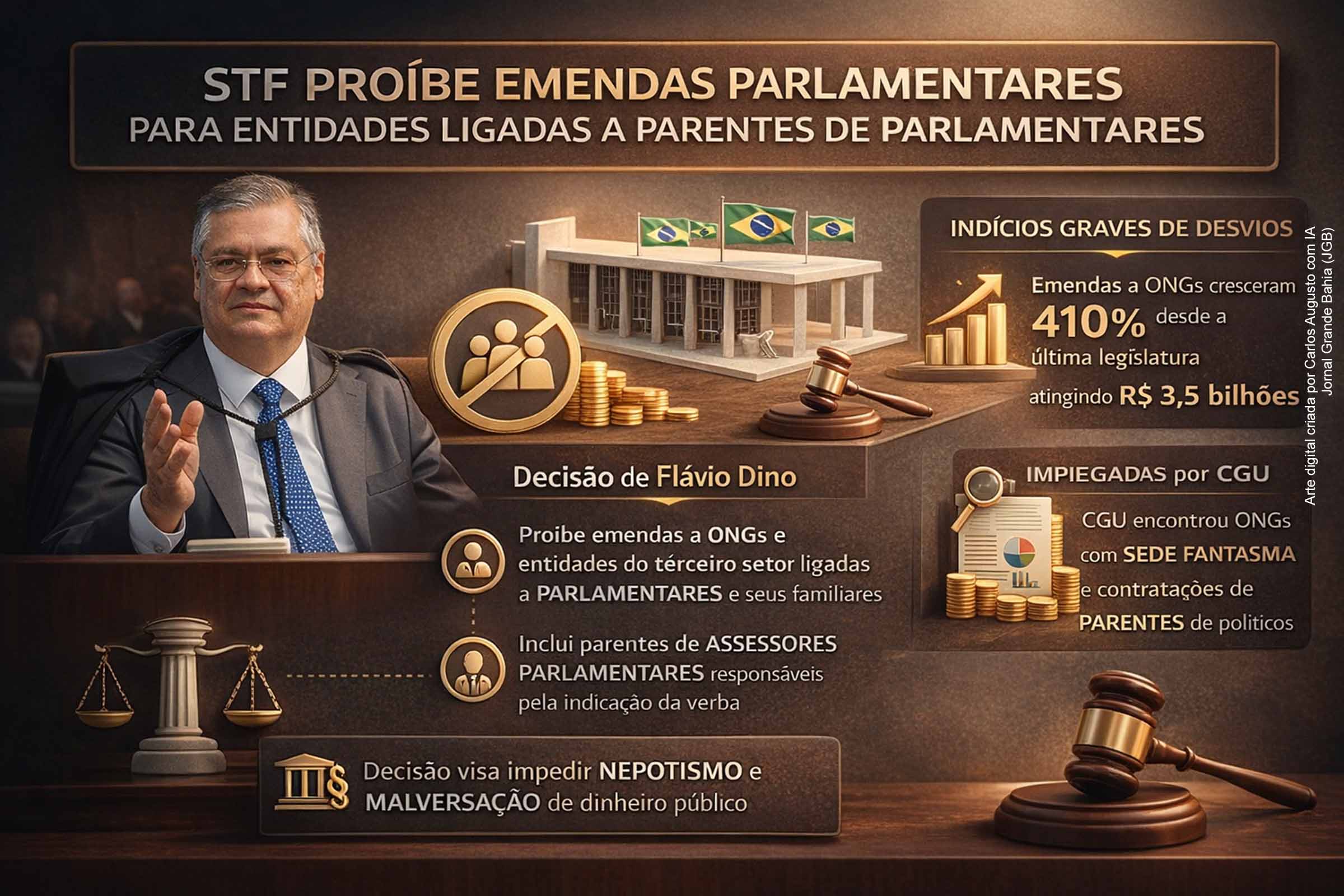 Ministro do STF Flávio Dino proíbe emendas parlamentares para entidades ligadas a parentes e endurece regras contra nepotismo no terceiro setor
