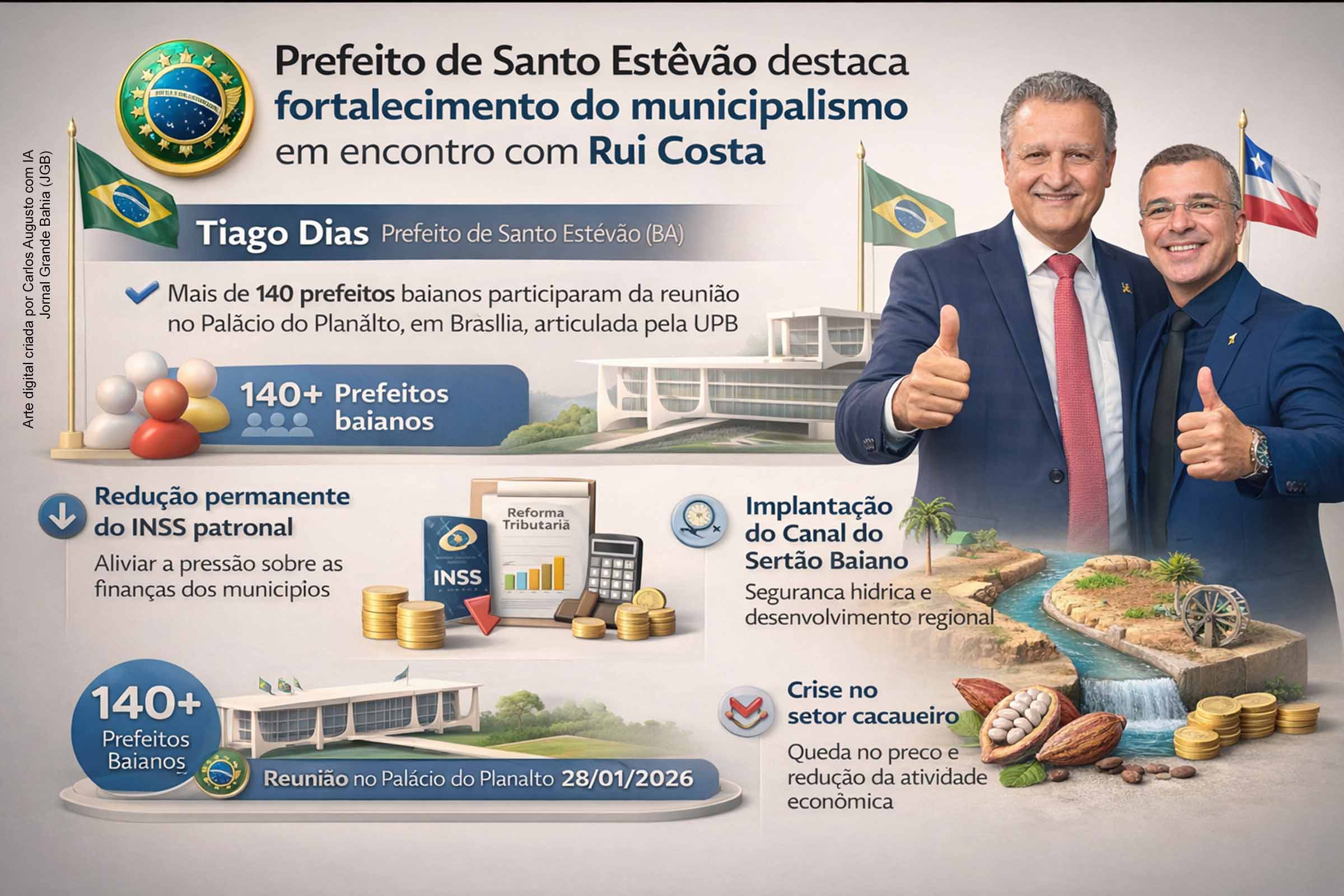 Prefeito de Santo Estêvão destaca fortalecimento do municipalismo em reunião com ministro Rui Costa no Planalto