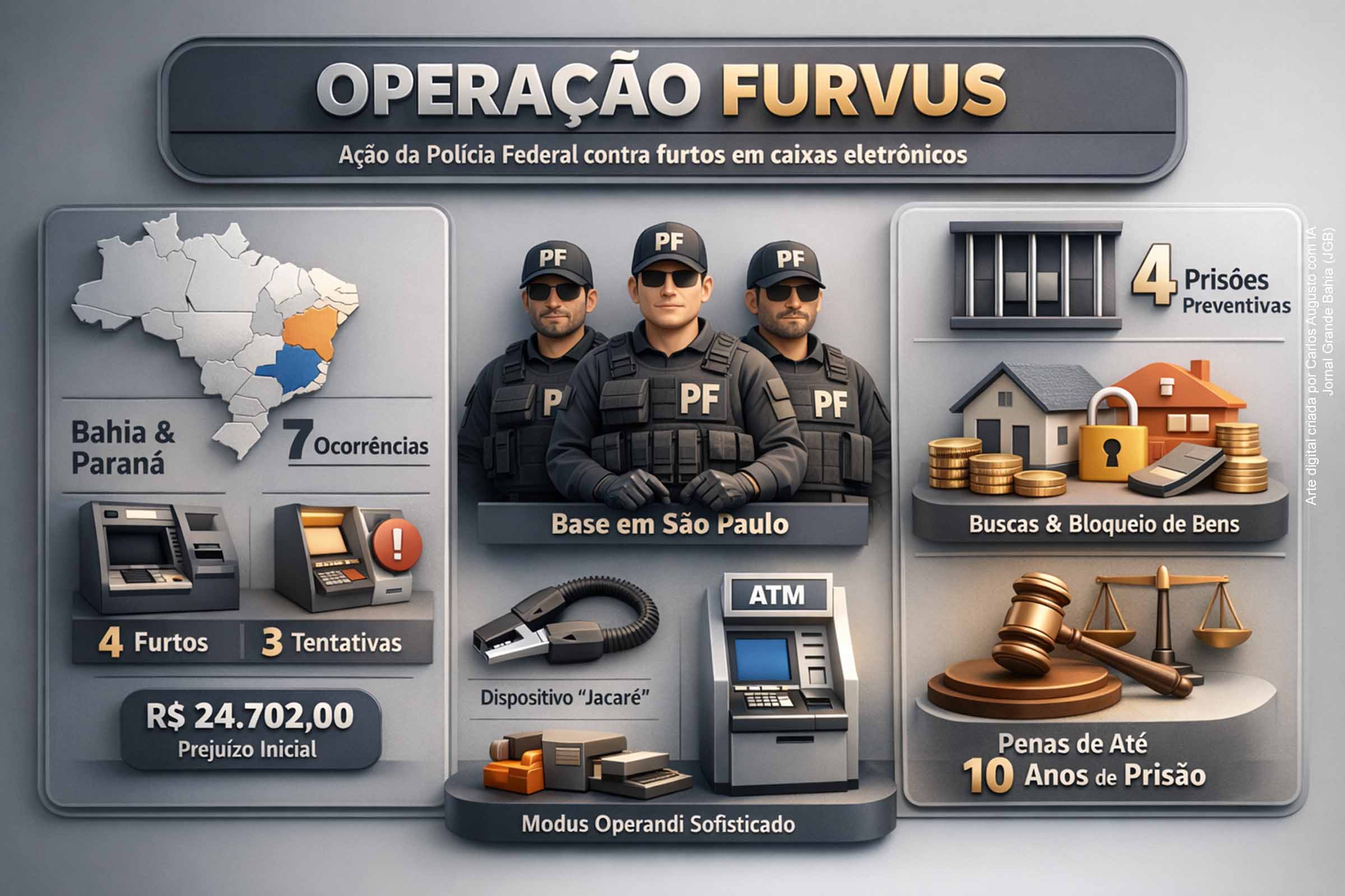 Polícia Federal deflagra Operação Furvus e desarticula grupo especializado em furtos a caixas eletrônicos da Caixa
