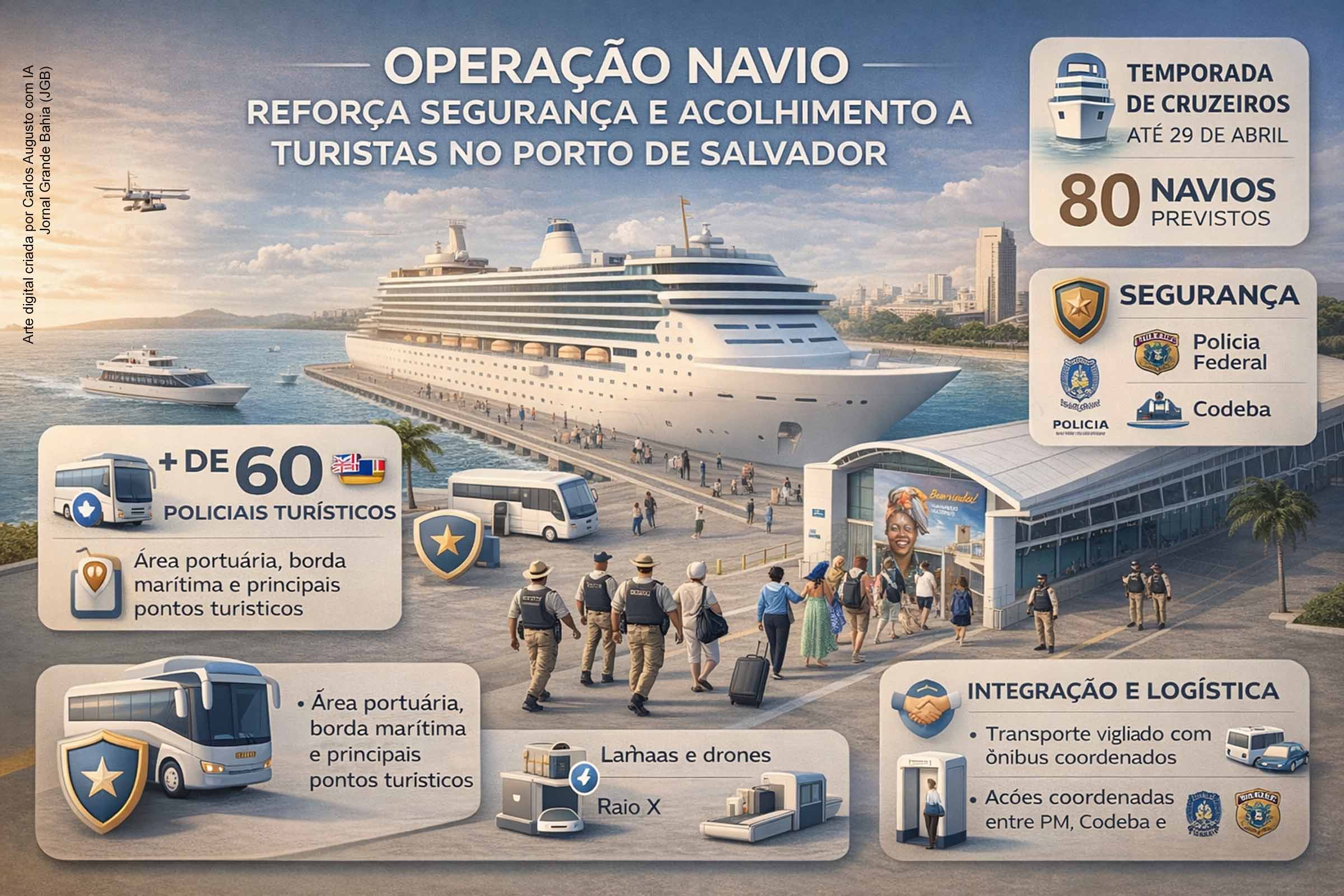 Operação Navio reforça segurança e acolhimento a turistas no Porto de Salvador durante a temporada de cruzeiros