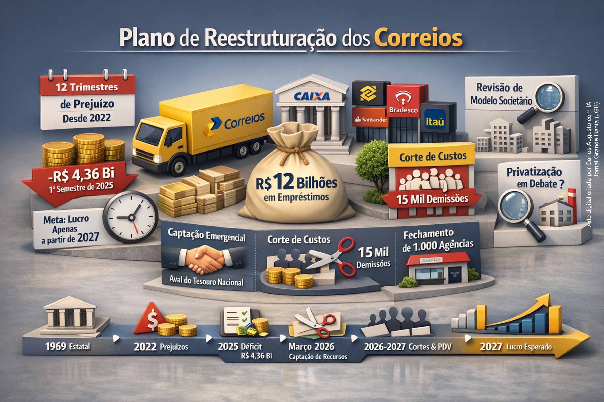 Plano de R$ 12 bilhões tenta evitar colapso financeiro dos Correios após 12 trimestres de prejuízo