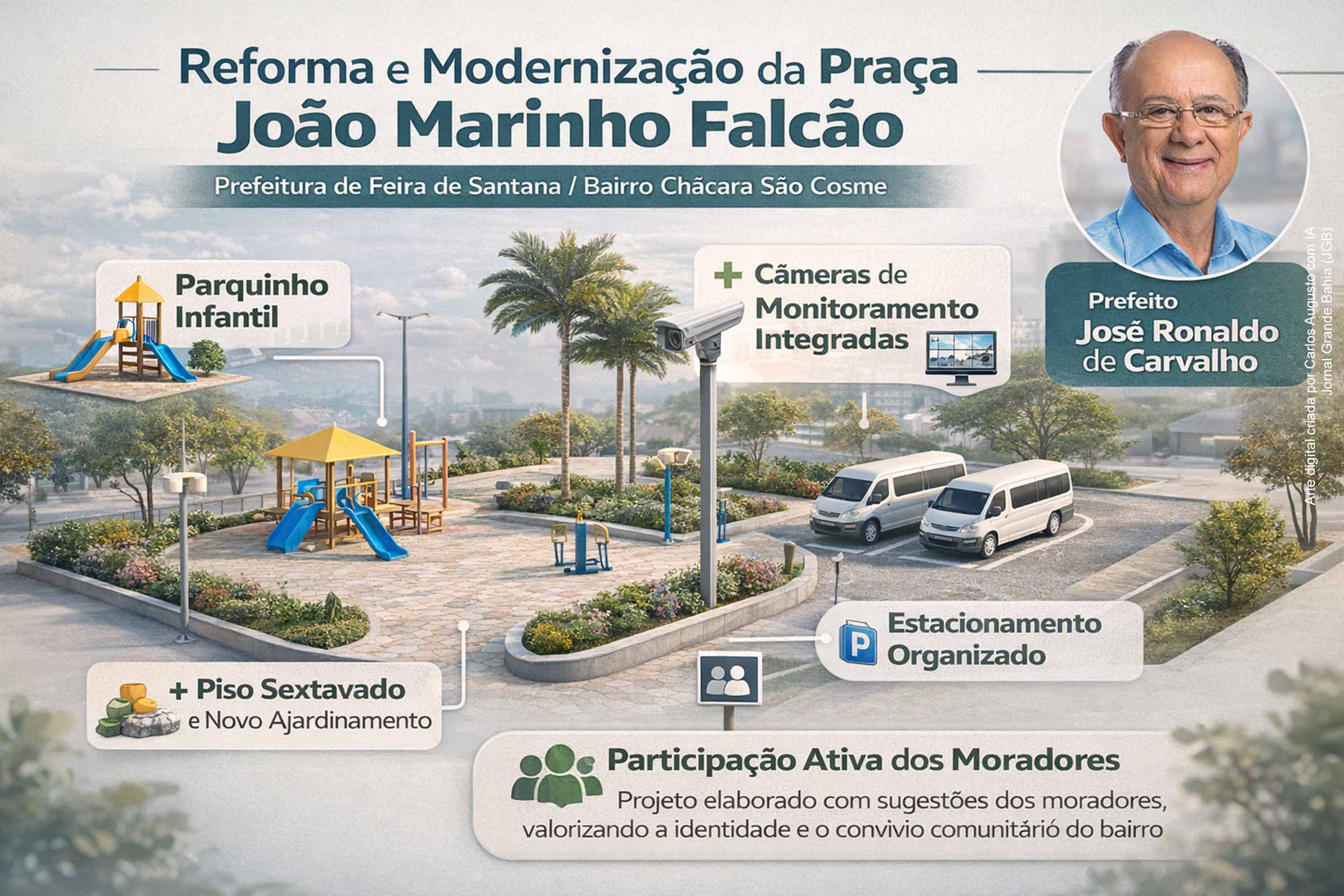 Feira de Santana: Prefeito José Ronaldo anuncia reforma e modernização da praça João Marinho Falcão no bairro Chácara São Cosme