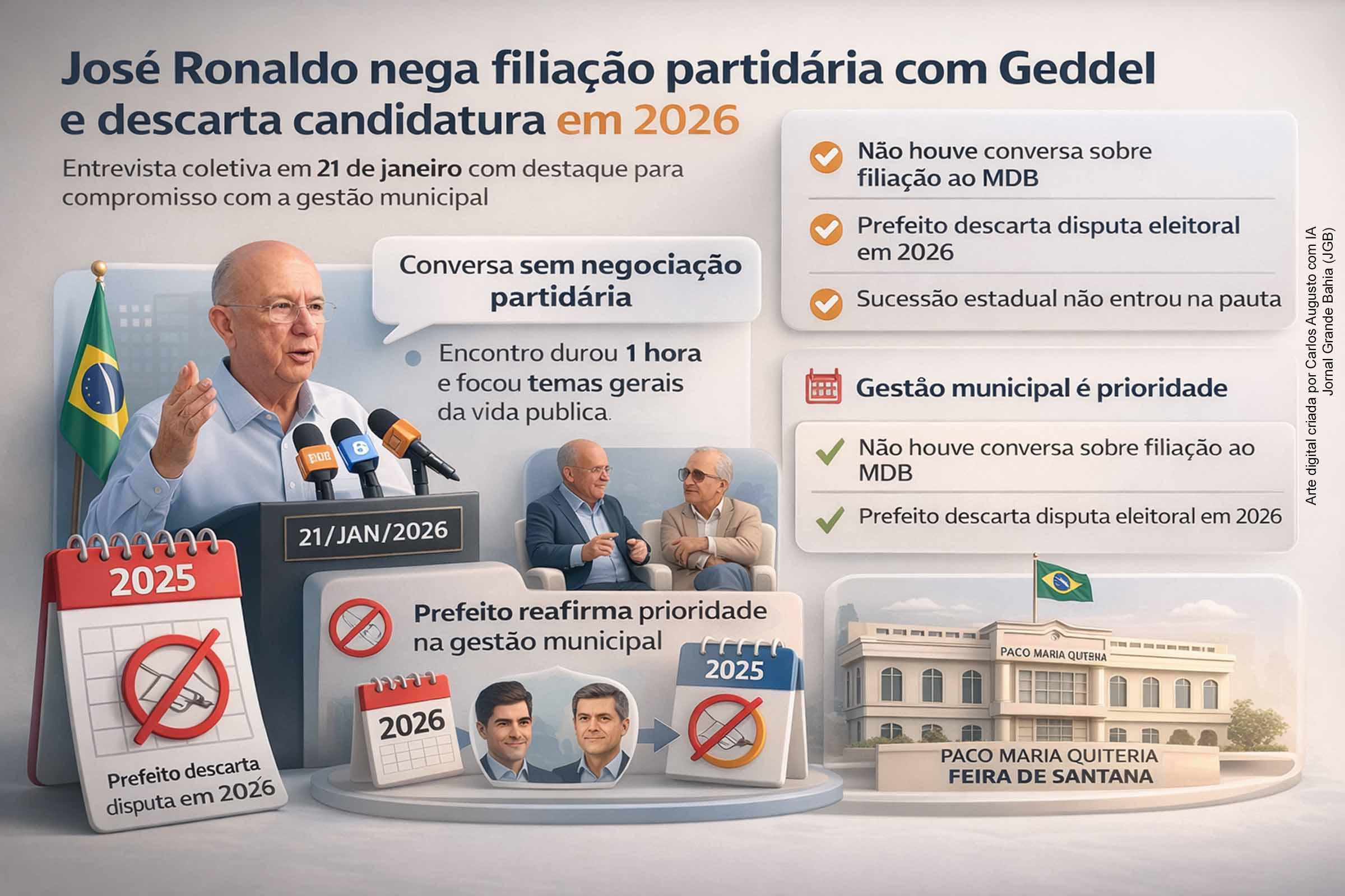 Prefeito José Ronaldo nega negociação partidária com ex-ministro Geddel, reafirma foco na gestão em 2025 e descarta disputa eleitoral em 2026