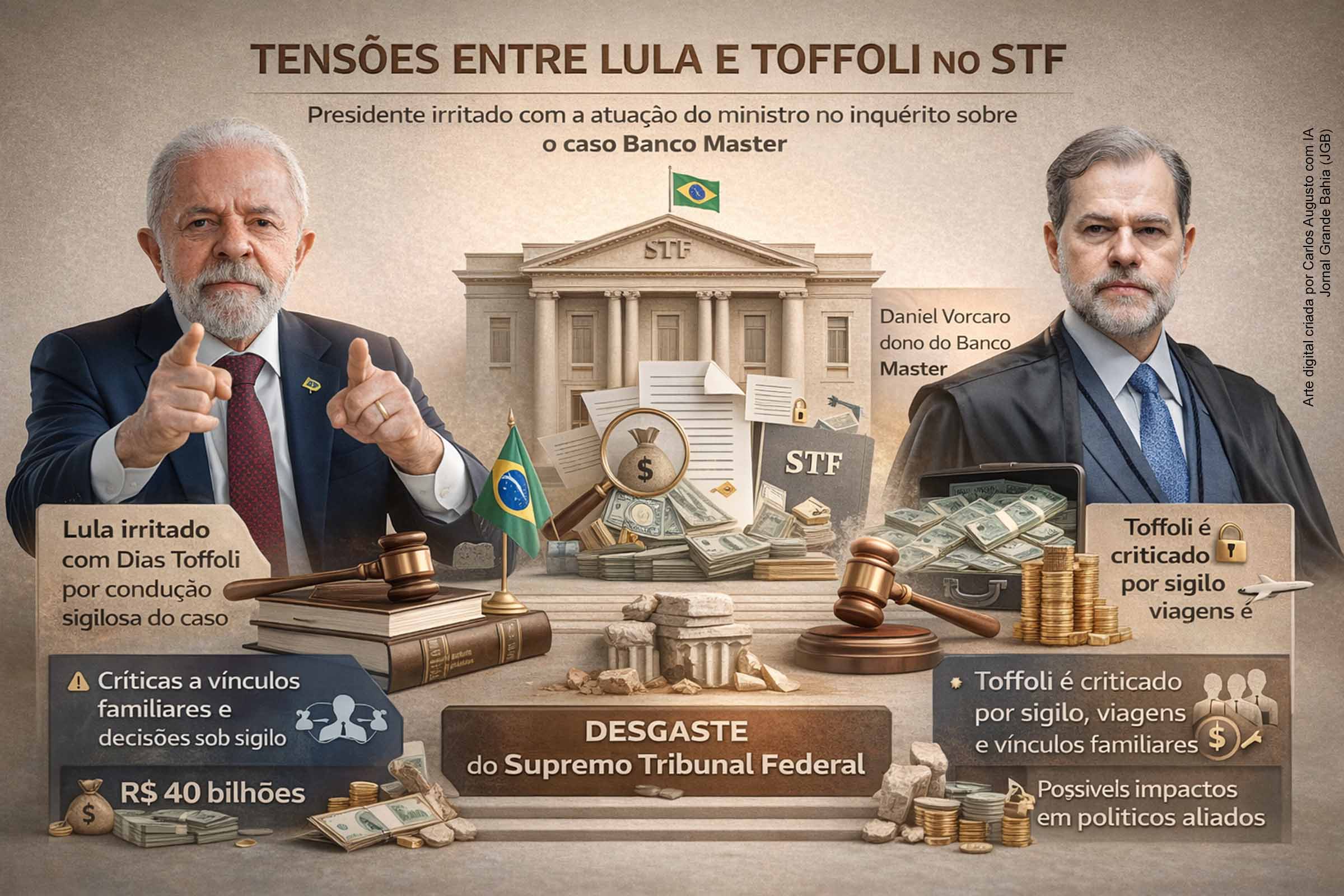 Presidente Lula demonstra irritação com Dias Toffoli, avalia desgaste institucional no STF em meio ao caso Banco Master e sugere que deixe o cargo de ministro