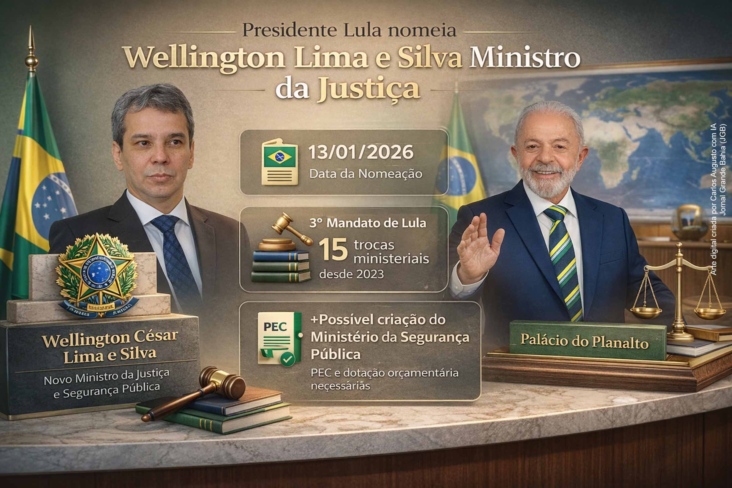 Presidente Lula escolhe Wellington César Lima e Silva para o Ministério da Justiça e sinaliza debate sobre nova arquitetura da segurança pública