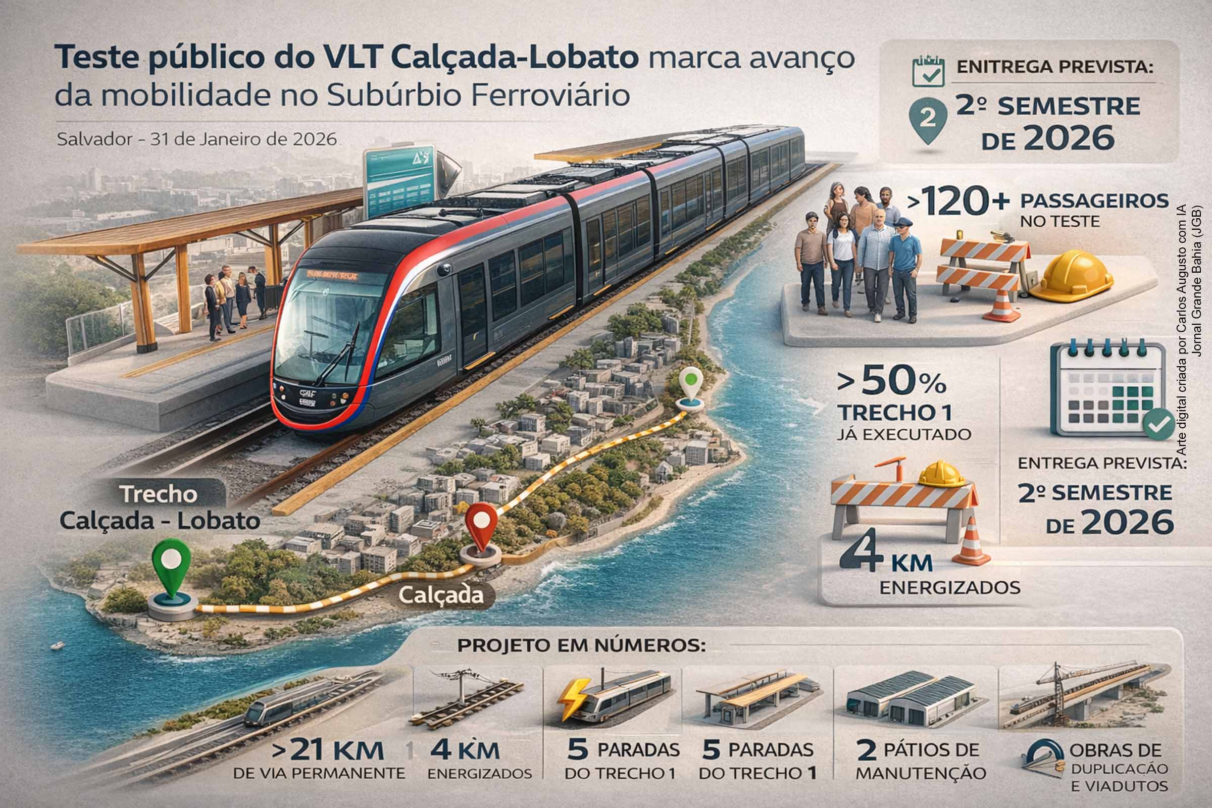 Primeira viagem-teste do VLT com moradores no Subúrbio Ferroviário marca avanço da mobilidade em Salvador, com participação do governador Jerônimo Rodrigues