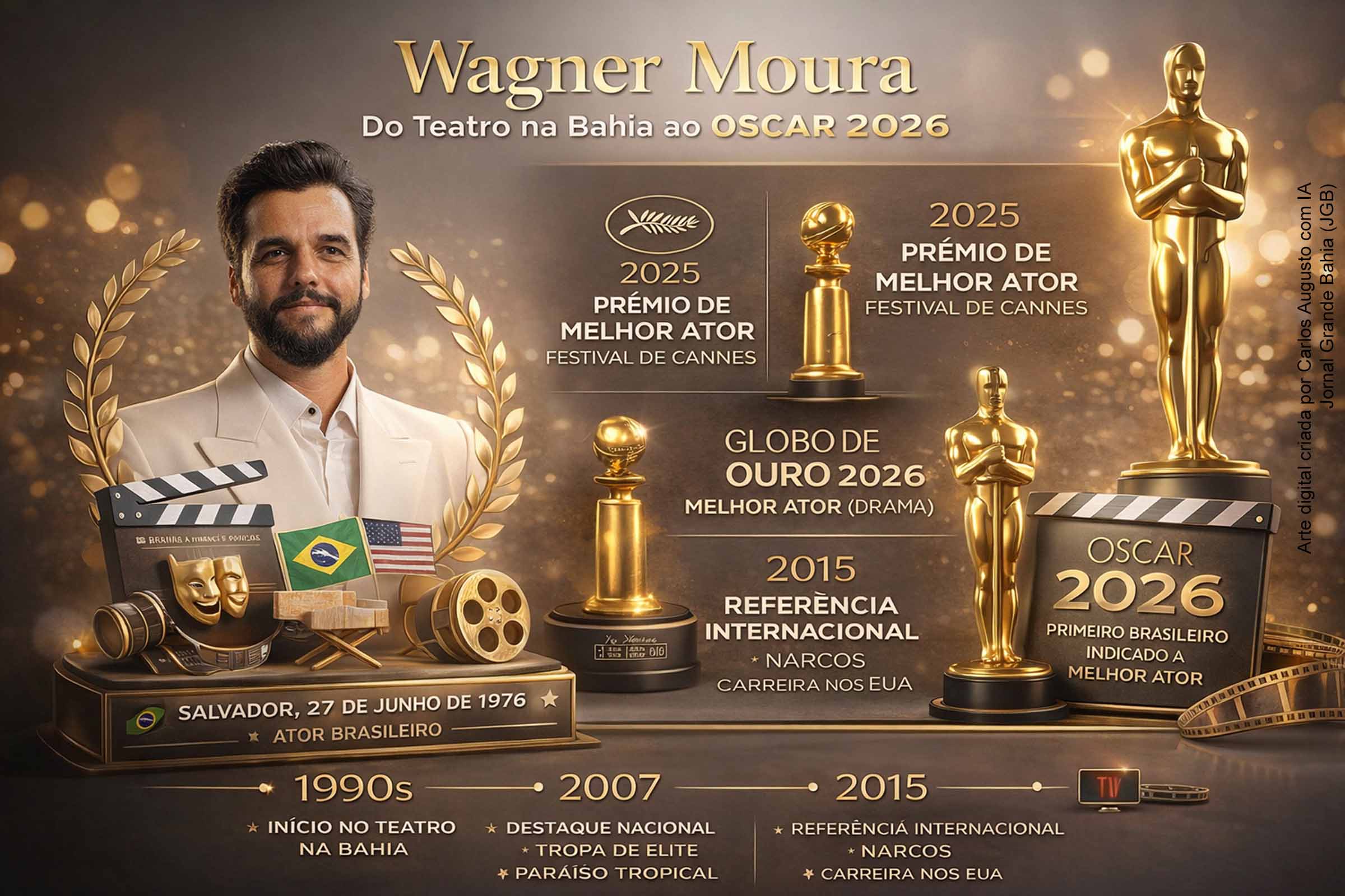 Quem é Wagner Moura: do teatro na Bahia ao Oscar 2026, com prêmio em Cannes e vitória no Globo de Ouro