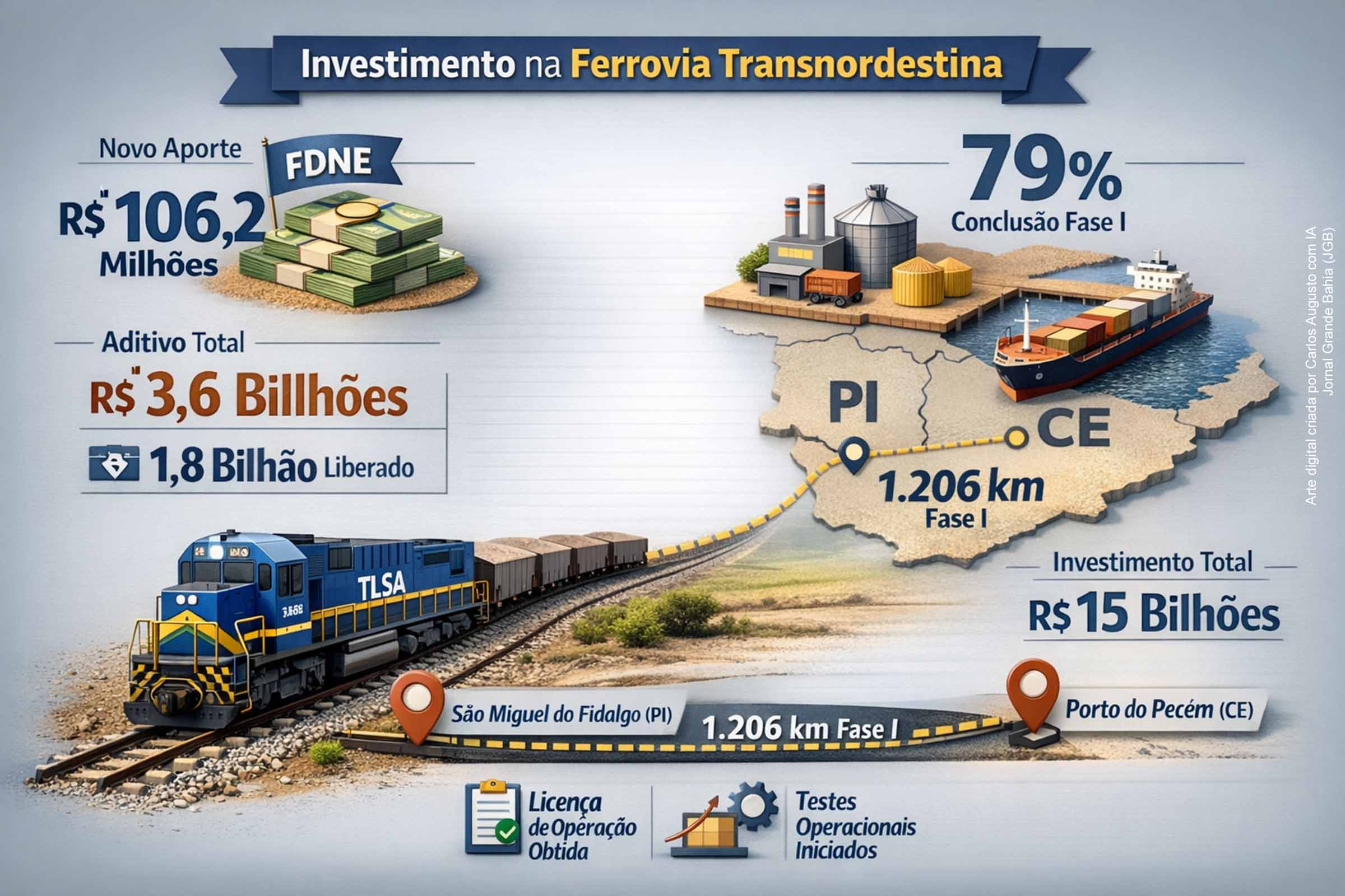Transnordestina recebe novo aporte de R$ 106 milhões do FDNE e avança rumo à conclusão da Fase I