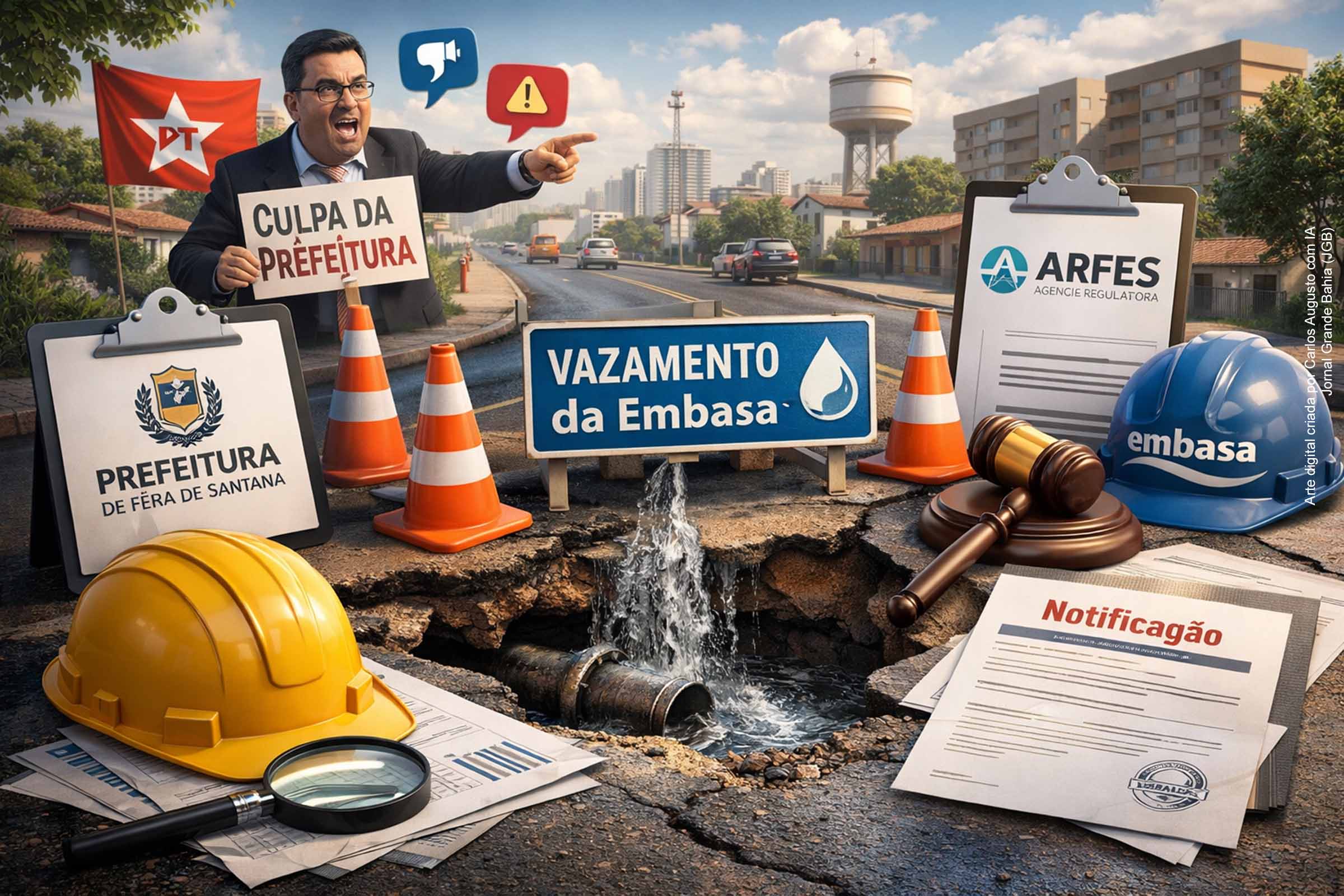 Desinformação no debate local: vereador do PT atribui à Prefeitura problema em via causado por vazamento da Embasa