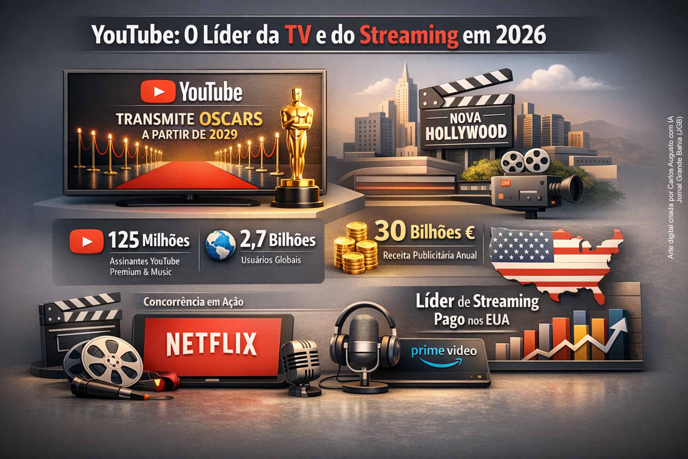 YouTube consolida liderança global e redefine a “nova Hollywood” ao assumir protagonismo na TV do futuro