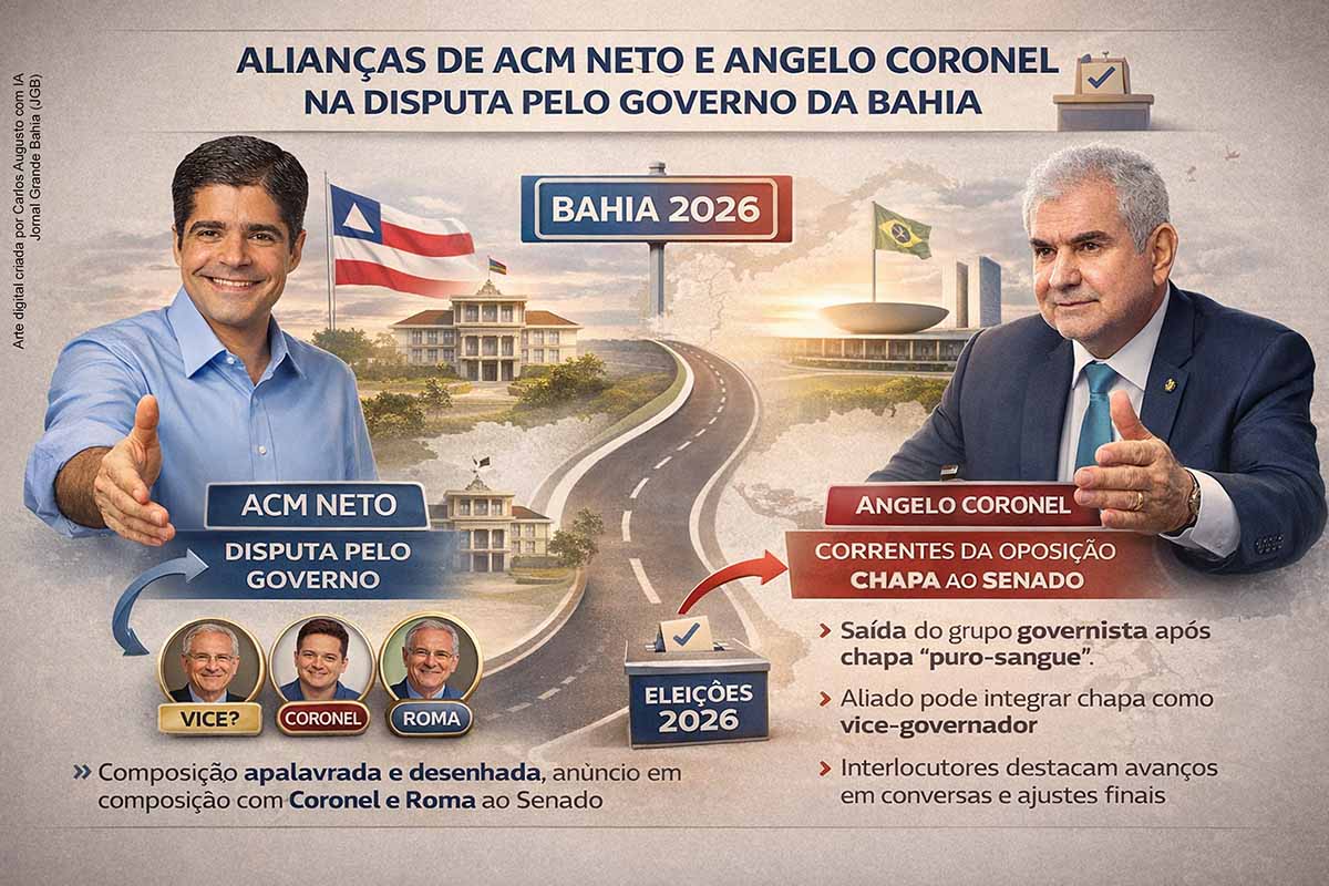 O Carnaval de Salvador serviu como palco para articulações políticas que podem redefinir a disputa pelo governo da Bahia em 2026. ACM Neto intensificou encontros, apareceu ao lado do senador Angelo Coronel e sinalizou uma chapa com Coronel e João Roma ao Senado, além de José Ronaldo como possível vice. No campo governista, Jerônimo e Lula marcaram presença no circuito oficial, em meio a críticas e episódios de segurança.