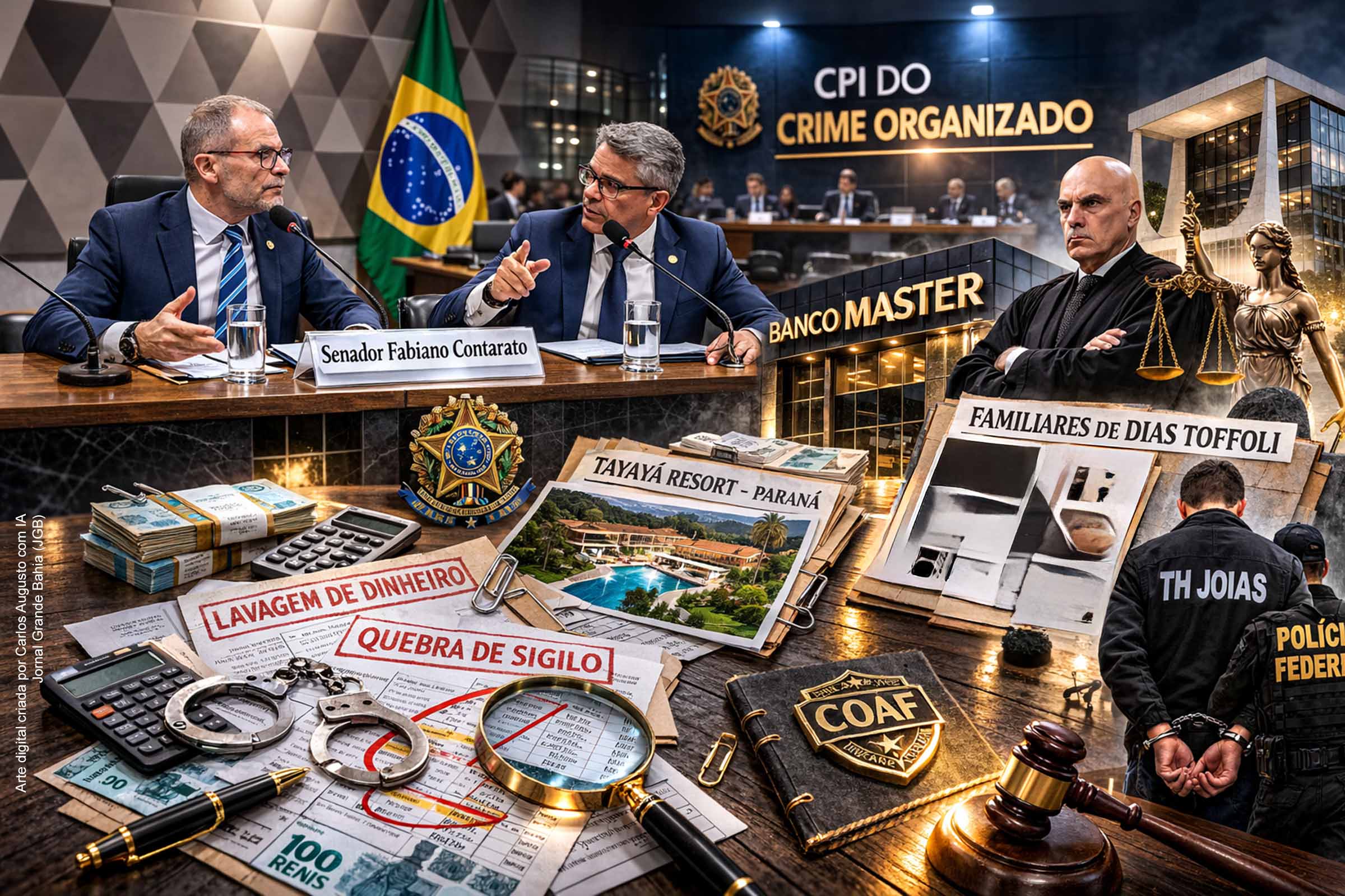A CPI do Crime Organizado deve votar convocações de executivos do Banco Master, familiares do ministro Dias Toffoli e autoridades econômicas, além de pedidos de quebra de sigilo. A comissão também ouvirá o ex-deputado TH Joias, investigado por vínculos com facções. O foco é apurar possíveis estruturas de lavagem de dinheiro no sistema financeiro e suas conexões com o poder público.