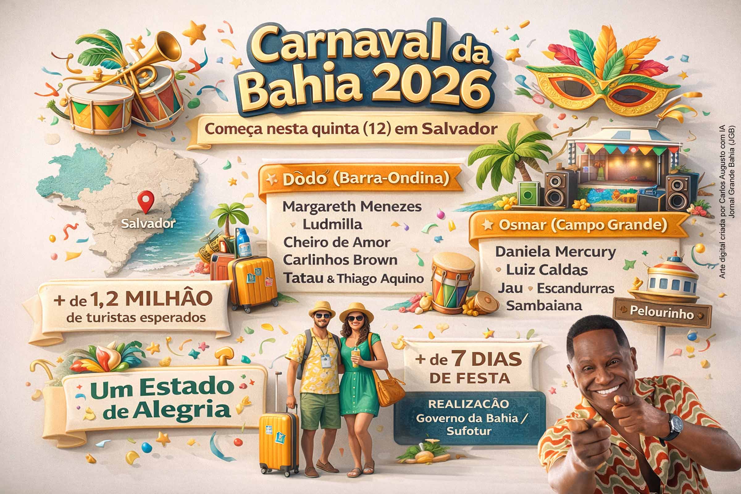 Carnaval da Bahia 2026 começa com grandes atrações e expectativa de mais de 1,2 milhão de turistas