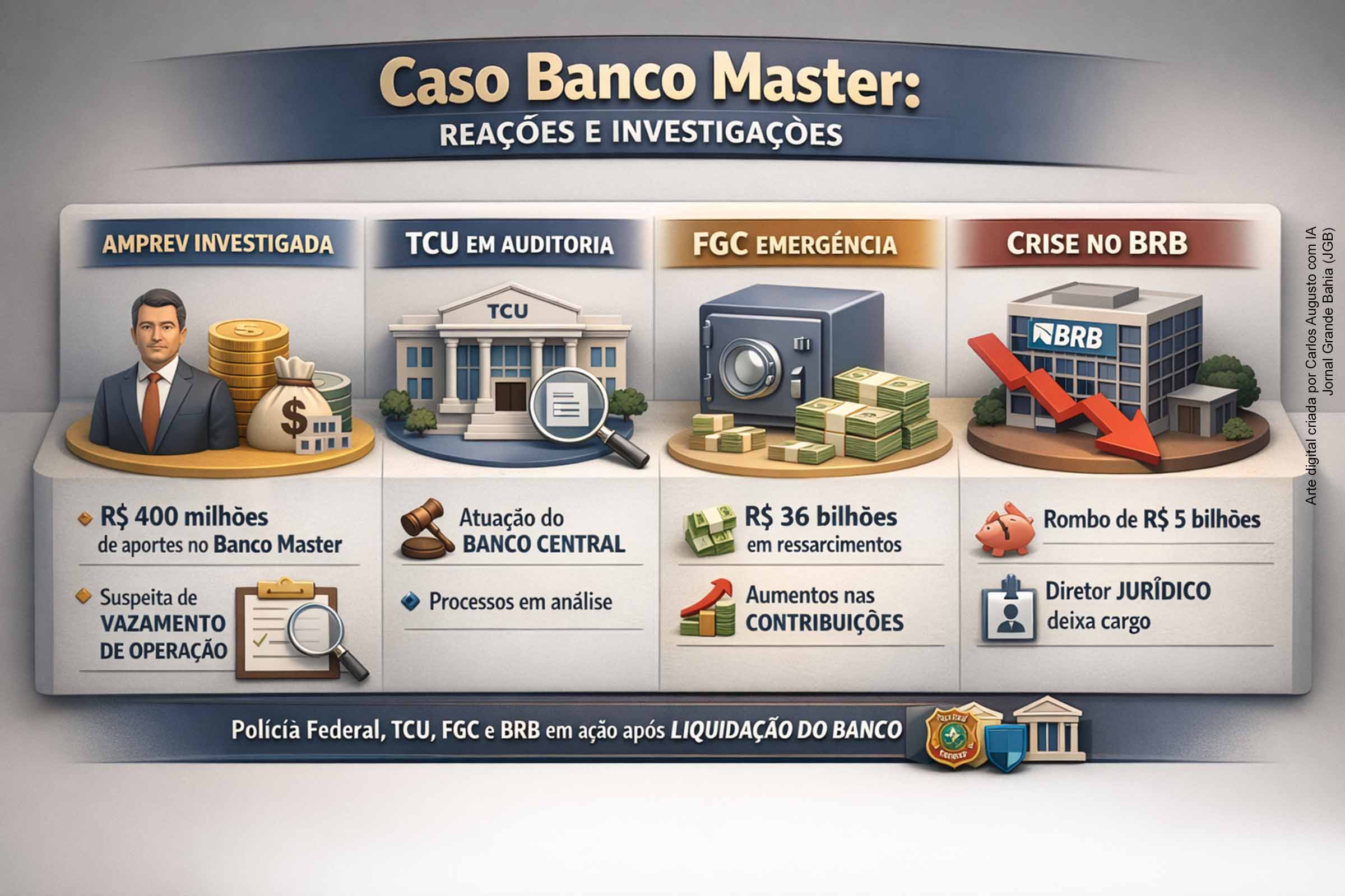 Caso Banco Master: PF aponta possível vazamento de operação na Amprev; TCU, FGC e BRB adotam medidas após crise financeira
