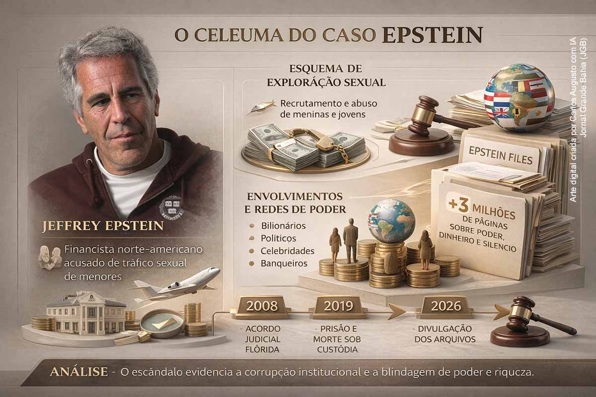 O financista norte-americano Jeffrey Epstein tornou-se símbolo de um escândalo global de exploração sexual envolvendo elites políticas, financeiras e sociais. Preso em 2019, morreu antes do julgamento, deixando uma vasta rede de conexões e documentos. A divulgação de milhões de páginas dos chamados “Arquivos Epstein” reacendeu o debate sobre proteção institucional, falhas do sistema judicial e o papel do poder econômico na construção de impunidade.
