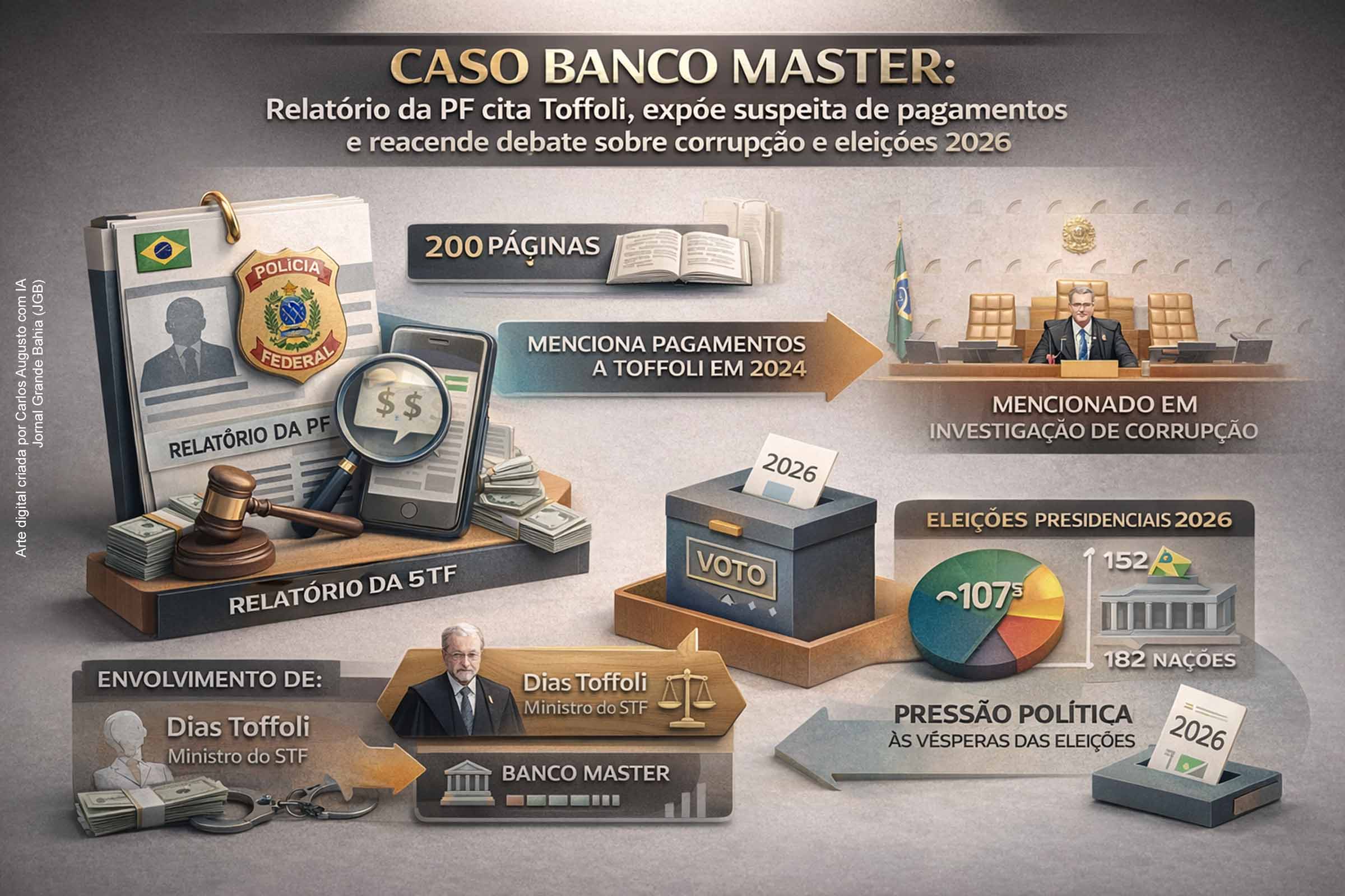 Caso Banco Master: relatório da PF cita Toffoli, expõe suspeita de pagamentos e reacende debate sobre corrupção e eleições 2026