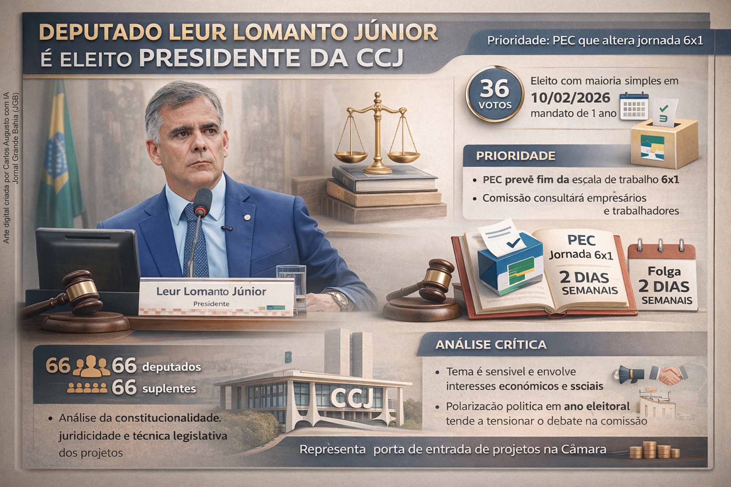 Deputado federal Leur Lomanto Júnior assume presidência da CCJ e deve priorizar PEC que altera jornada 6×1