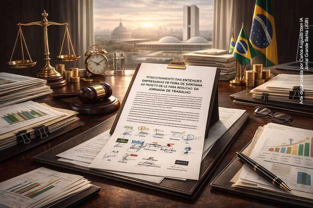 Entidades empresariais e institucionais de Feira de Santana divulgaram carta contrária à redução compulsória da jornada para 40 horas e ao fim indireto da escala 6x1, defendendo transição gradual, estudos técnicos e debate baseado em evidências. No Congresso, avançam propostas com modelos distintos: no Senado, a PEC 148/2015 prevê redução progressiva até 36 horas e dois dias de descanso semanal; na Câmara, a PEC 8/2025 propõe 36 horas no formato 4x3 e extinção do 6x1, além de projetos e relatórios que discutem 40 horas e restrições ao regime atual.