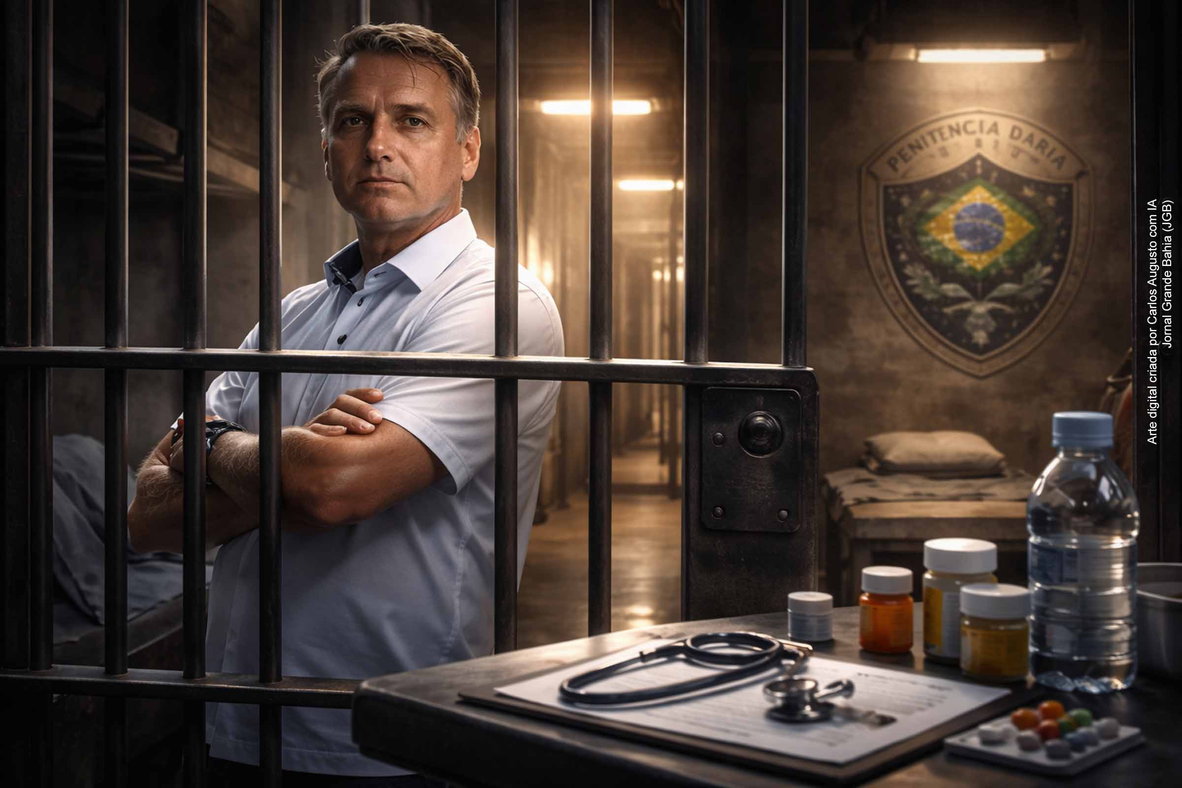 O ex-presidente Jair Bolsonaro passou mal na cela onde cumpre prisão na Papuda, em Brasília, segundo relato de seu filho Carlos Bolsonaro. A Polícia Federal informou, por meio de laudo, que não houve necessidade de internação hospitalar, mantendo o ex-presidente sob monitoramento médico no presídio. Preso desde novembro de 2025, Bolsonaro cumpre pena superior a 27 anos por crimes ligados à tentativa de golpe após as eleições de 2022.