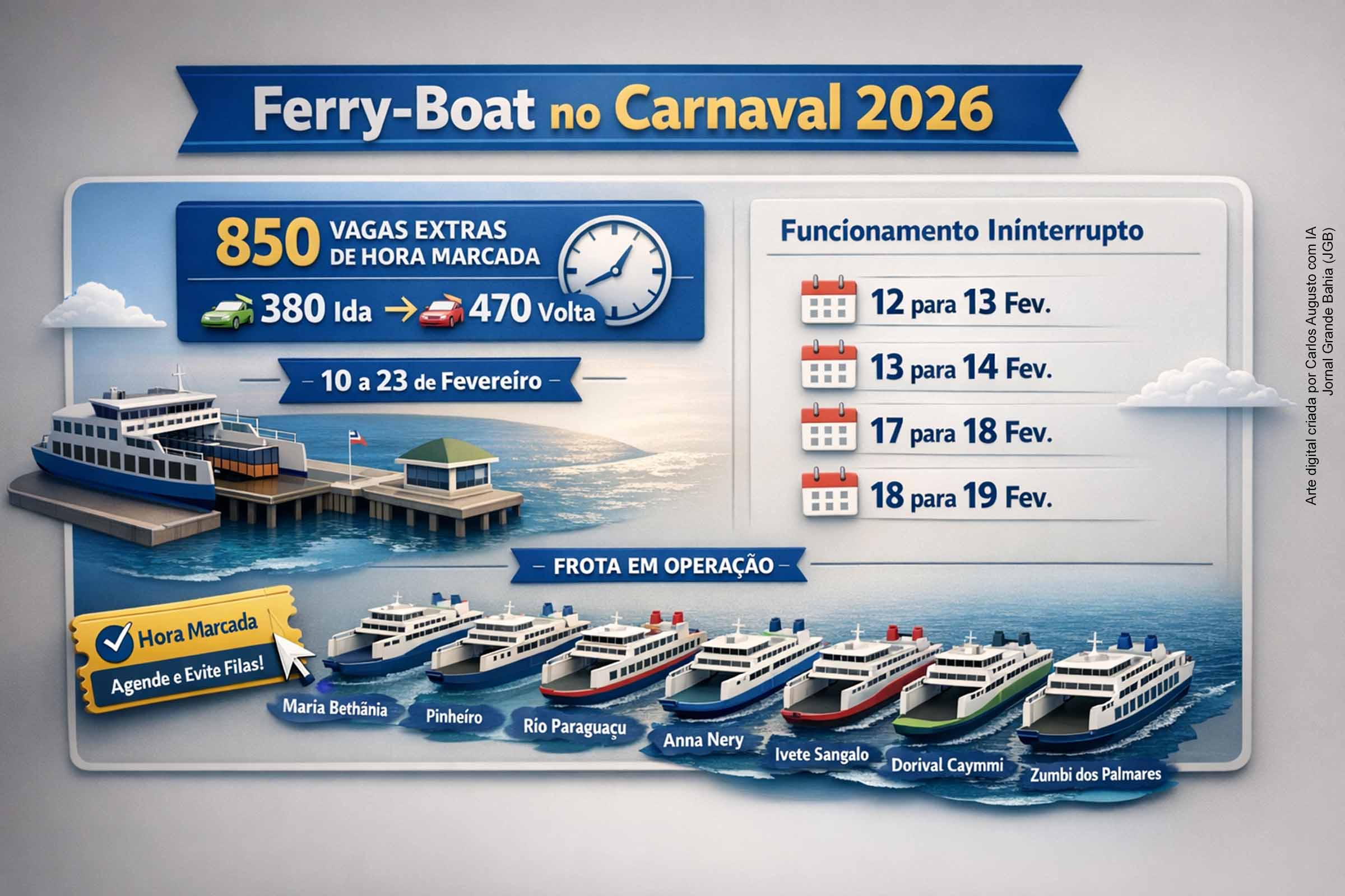 Ferry-boat: ITS abre 850 vagas extras de Hora Marcada e operação especial para o Carnaval 2026