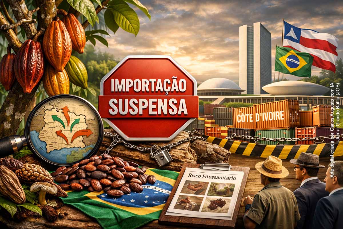 O Ministério da Agricultura suspendeu temporariamente, em 24 de fevereiro de 2026, as importações de amêndoas de cacau da Costa do Marfim por risco fitossanitário. A decisão foi adotada após articulação liderada pelo Governo da Bahia e análise técnica que identificou inconsistências no fluxo de exportações africanas. A medida busca proteger a produção brasileira, especialmente a baiana, e integra uma agenda mais ampla de ações para enfrentar a crise e garantir estabilidade ao mercado cacaueiro.