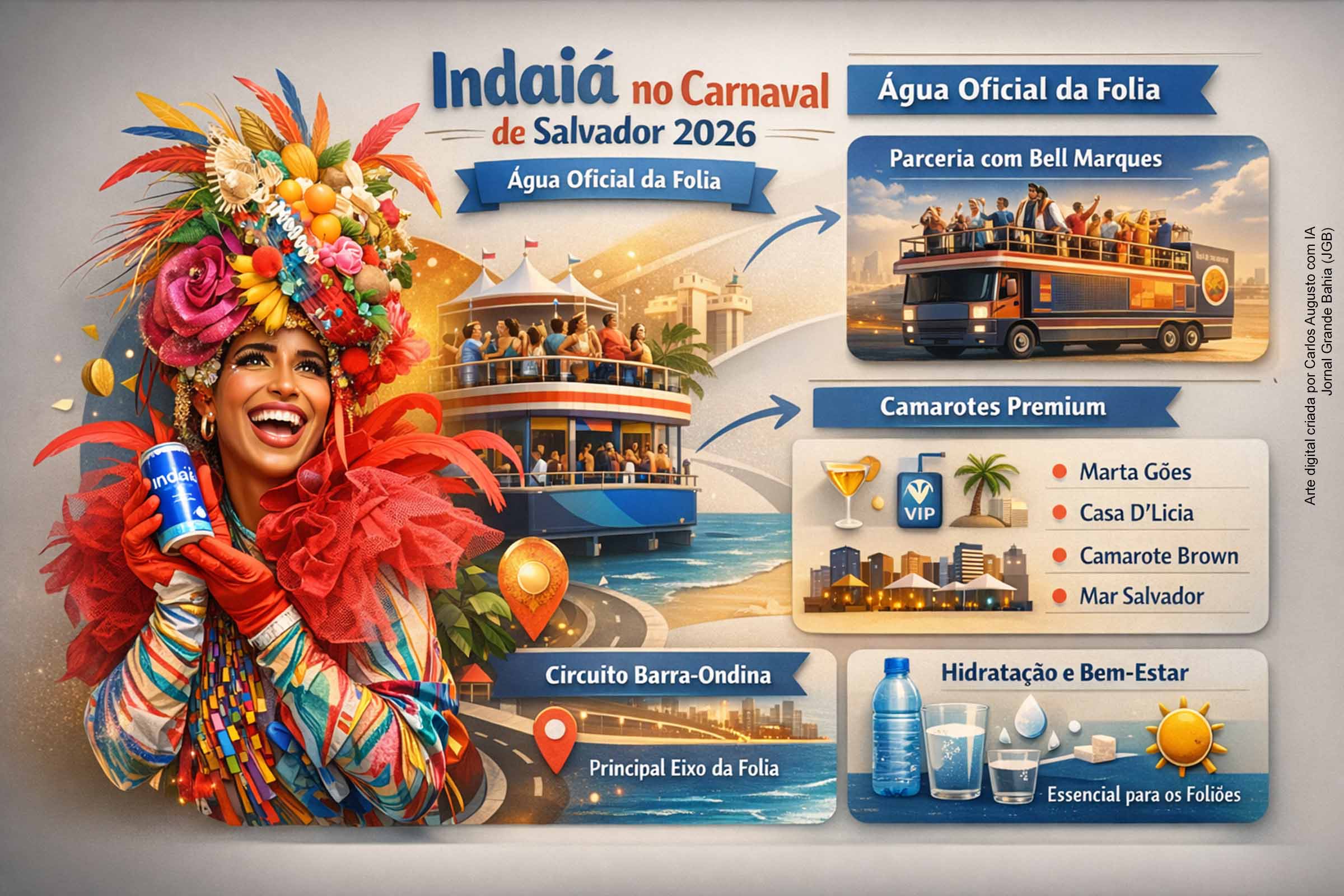 A Indaiá confirmou presença como água oficial do Carnaval de Salvador 2026, com atuação no Circuito Barra-Ondina, camarotes e ações promocionais. A principal novidade é a parceria com Bell Marques nos blocos da Quinta, Vumbora e Camaleão. A estratégia reforça a associação da marca à hidratação e ao bem-estar dos foliões, consolidando sua presença em um dos maiores eventos populares do país.