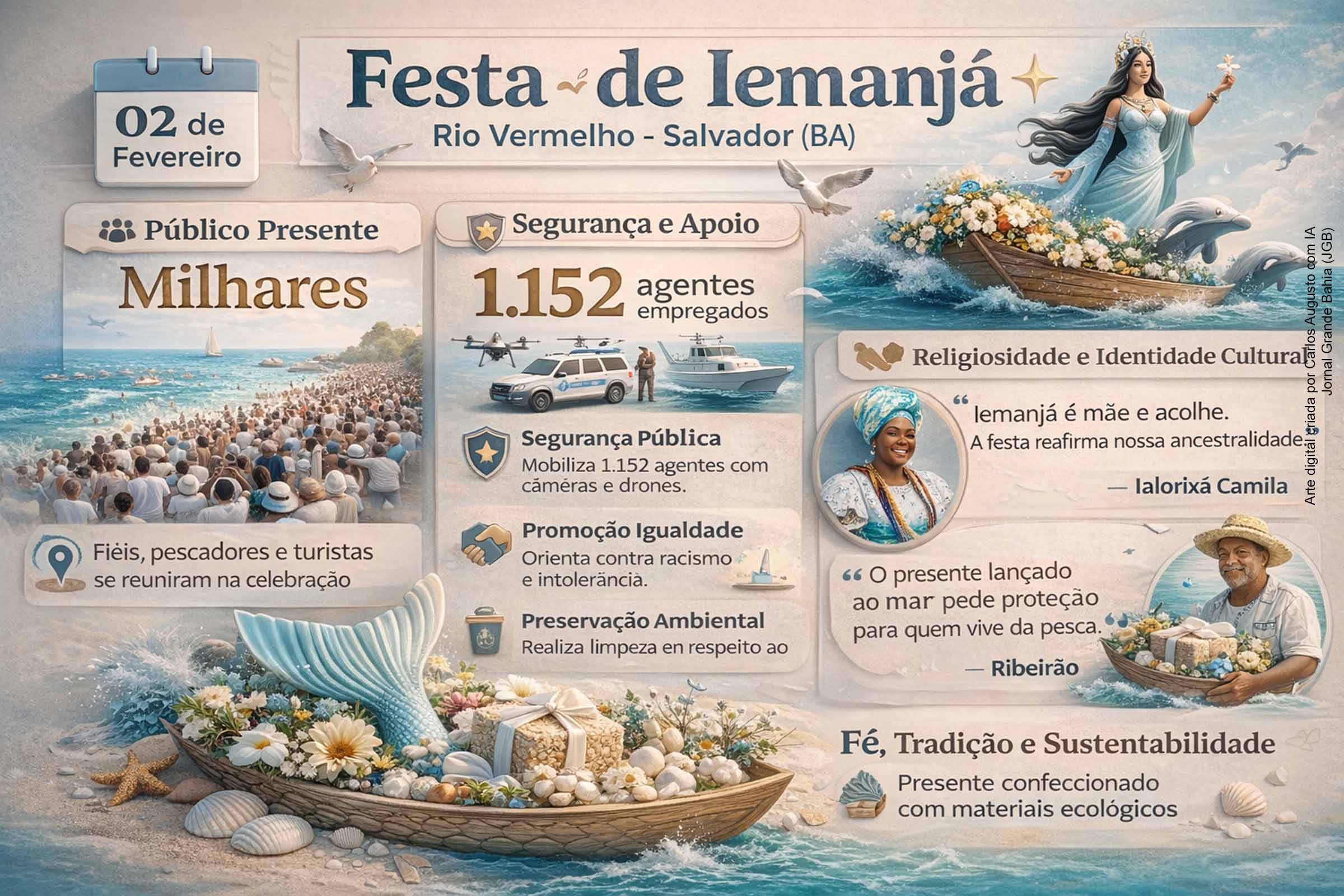 Fé, ancestralidade e tradição marcam a Festa de Iemanjá no Rio Vermelho e mobilizam milhares em Salvador, com presença do governador Jerônimo Rodrigues