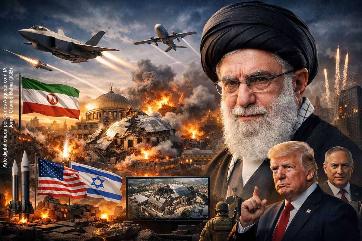 Uma ofensiva militar conjunta de Estados Unidos e Israel contra o Irã desencadeou uma grave crise internacional neste sábado (28/02/2026). Autoridades israelenses afirmam que o líder supremo iraniano Ali Khamenei foi morto, enquanto o governo iraniano nega e diz que ele segue no comando. O Irã respondeu com ataques contra Israel e bases americanas, elevando o risco de escalada militar regional e provocando alerta internacional.