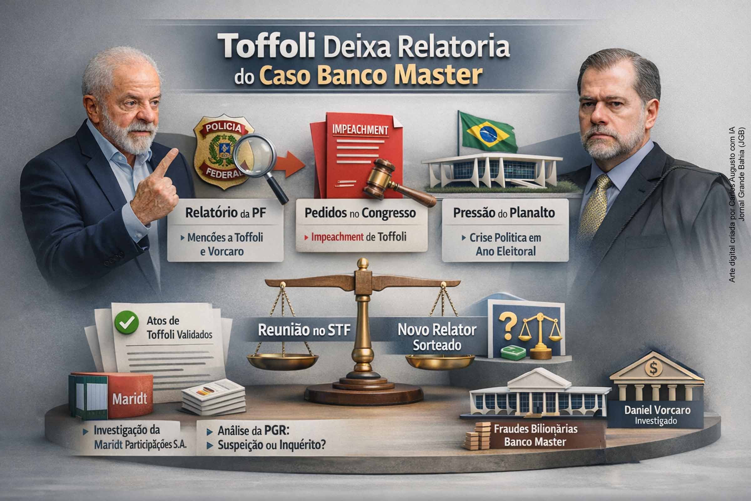 Ministro Dias Toffoli deixa relatoria do caso Banco Master após pressão da PF, pedidos de impeachment e reação do presidente Lula