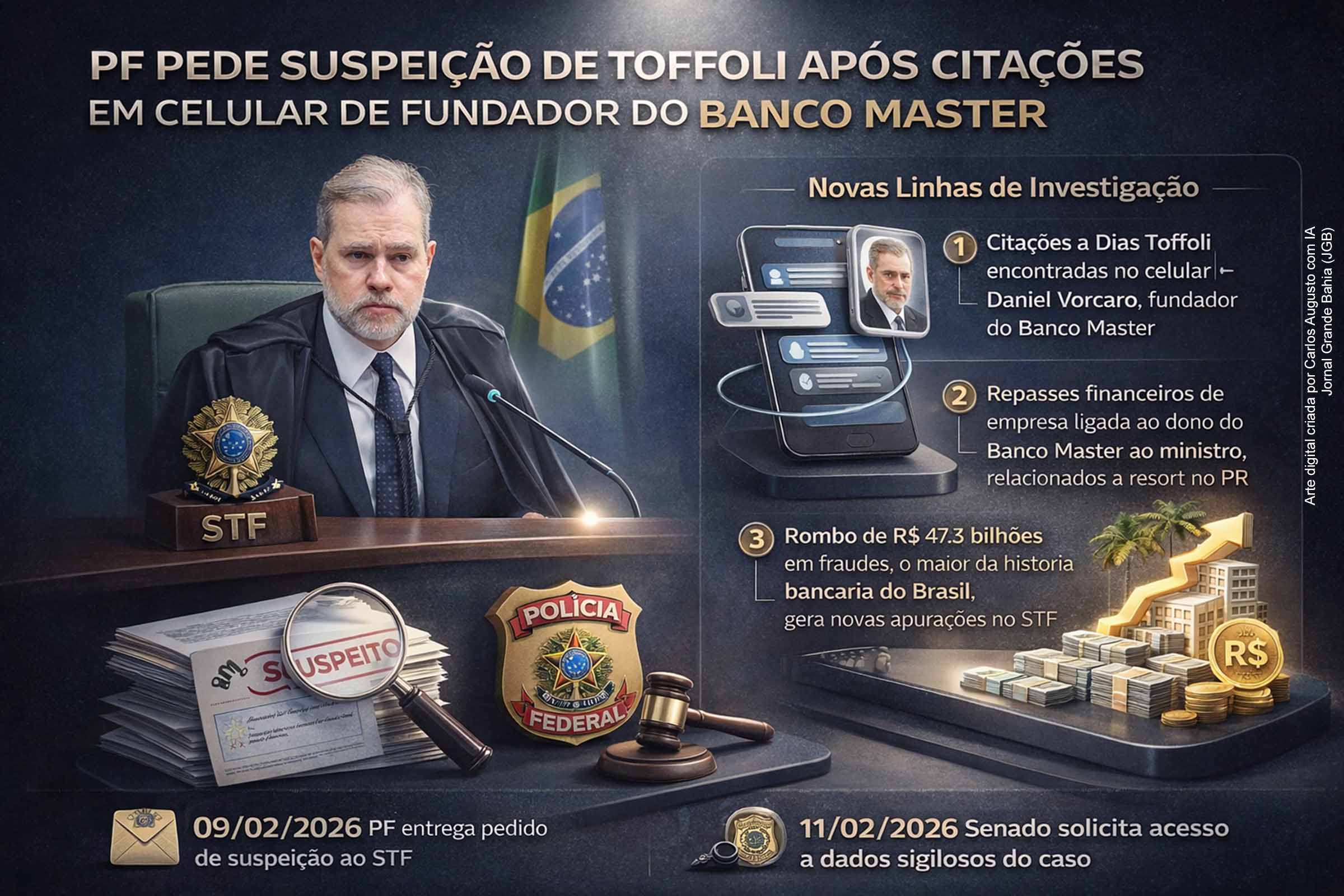 Suprema Corrupção: PF pede suspeição do ministro Dias Toffoli após citações em celular de fundador do Banco Master e investigações avançam no STF e no Senado