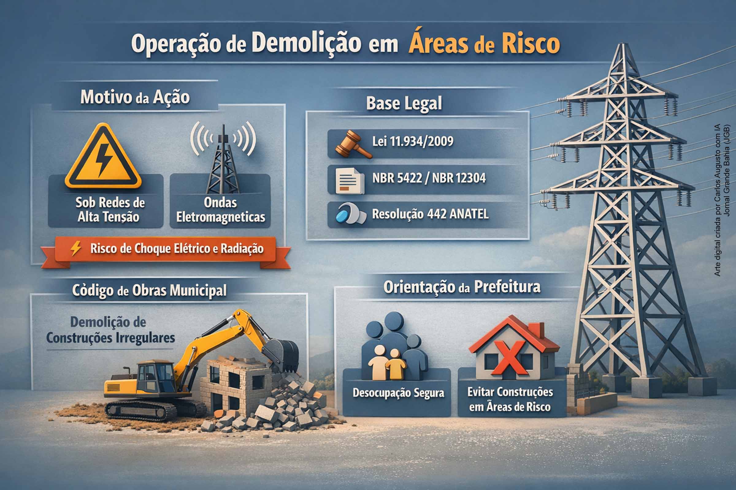 Prefeitura de Feira de Santana esclarece operação em Sítio Matias e aponta risco em construções sob redes de alta tensão