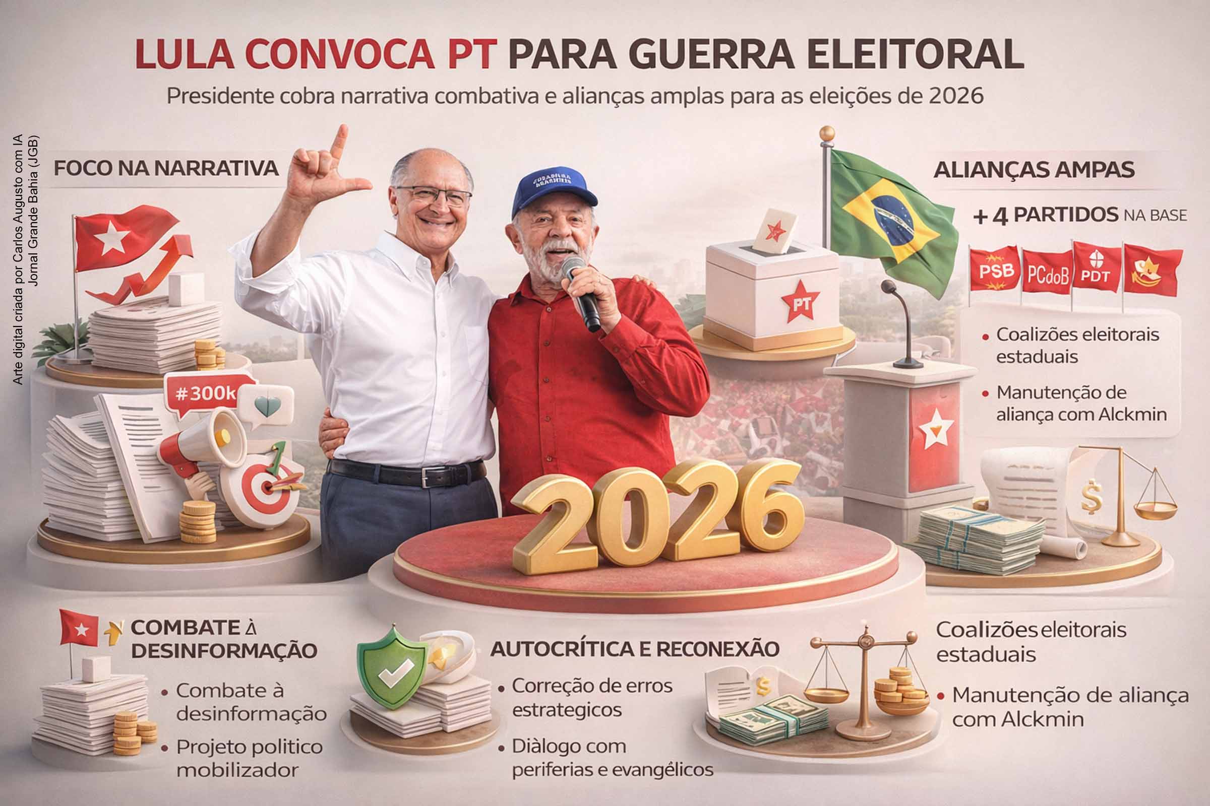 Durante os 46 anos do PT, Lula convocou a militância para uma disputa eleitoral intensa em 2026, com foco na construção de narrativas, alianças amplas e reconexão com a base social. O presidente defendeu autocrítica interna, criticou a mercantilização da política e destacou o papel estratégico de Geraldo Alckmin. O discurso indica mudança de tom e reorganização da estratégia eleitoral do partido.