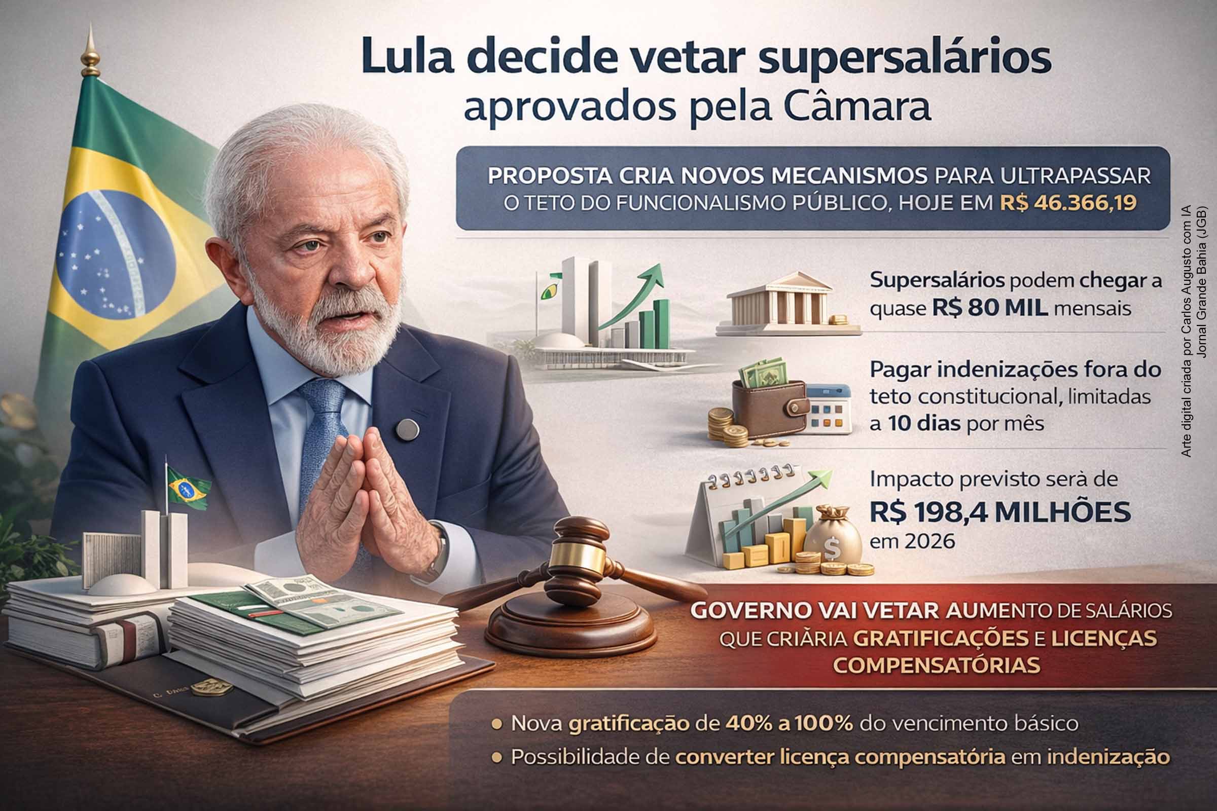 Presidente Lula decide vetar supersalários aprovados pela Câmara dos Deputados e sinaliza contenção de gastos no funcionalismo