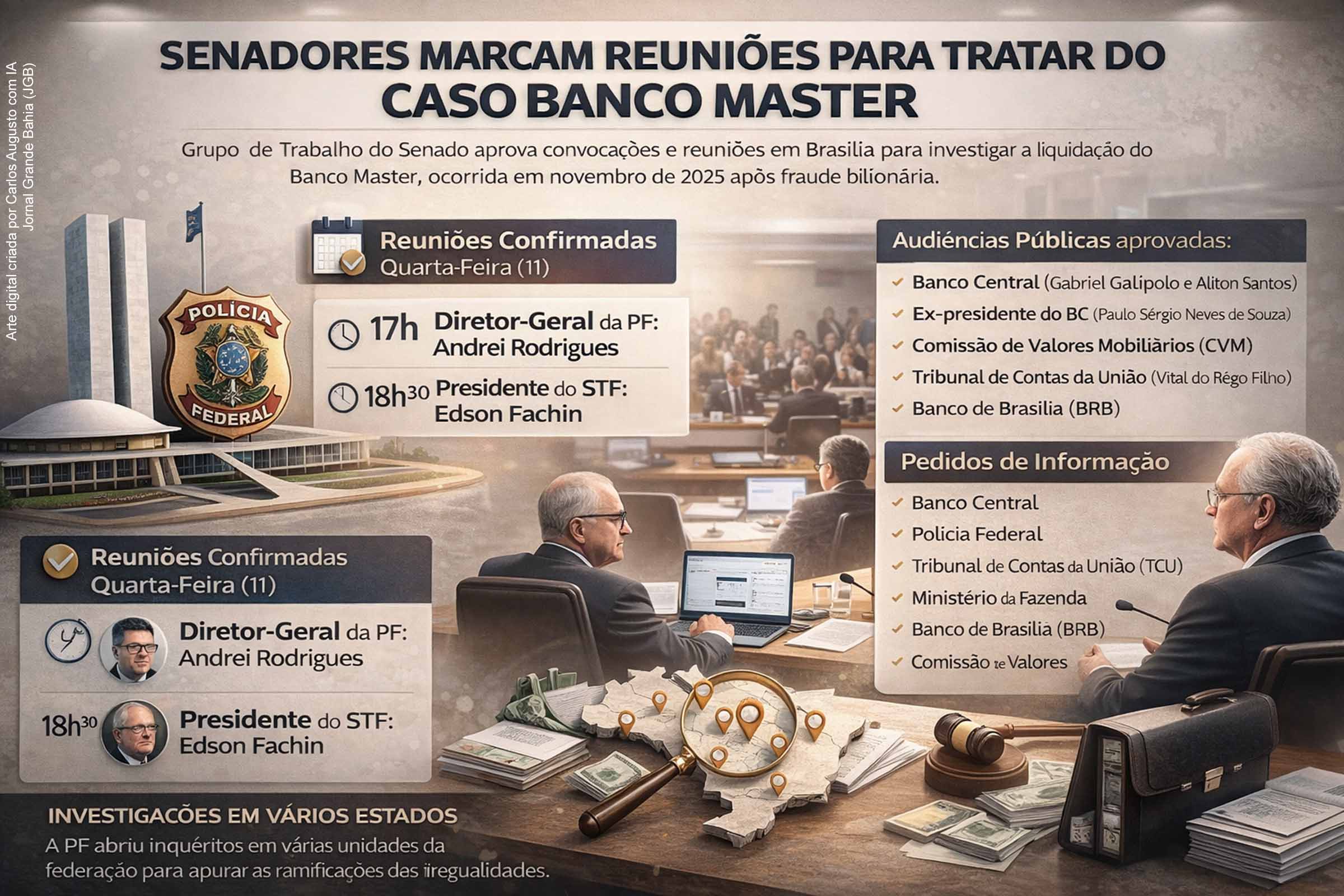 Senadores marcam reuniões com diretor da PF e presidente do STF para tratar do caso Banco Master