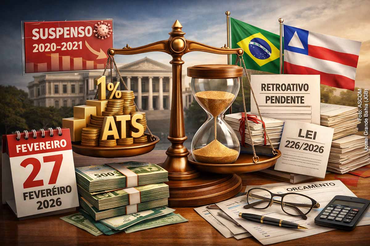 Servidores públicos estaduais da Bahia receberão nesta sexta-feira (27/02/2026) valores atualizados do Adicional por Tempo de Serviço (ATS) na folha de fevereiro. A medida decorre da retomada da contagem de tempo suspensa entre maio de 2020 e dezembro de 2021 durante a pandemia. O período de um ano e sete meses volta a ser considerado para cálculo de benefícios funcionais, embora o pagamento retroativo ainda dependa de legislação estadual, disponibilidade orçamentária e respeito à Lei de Responsabilidade Fiscal.
