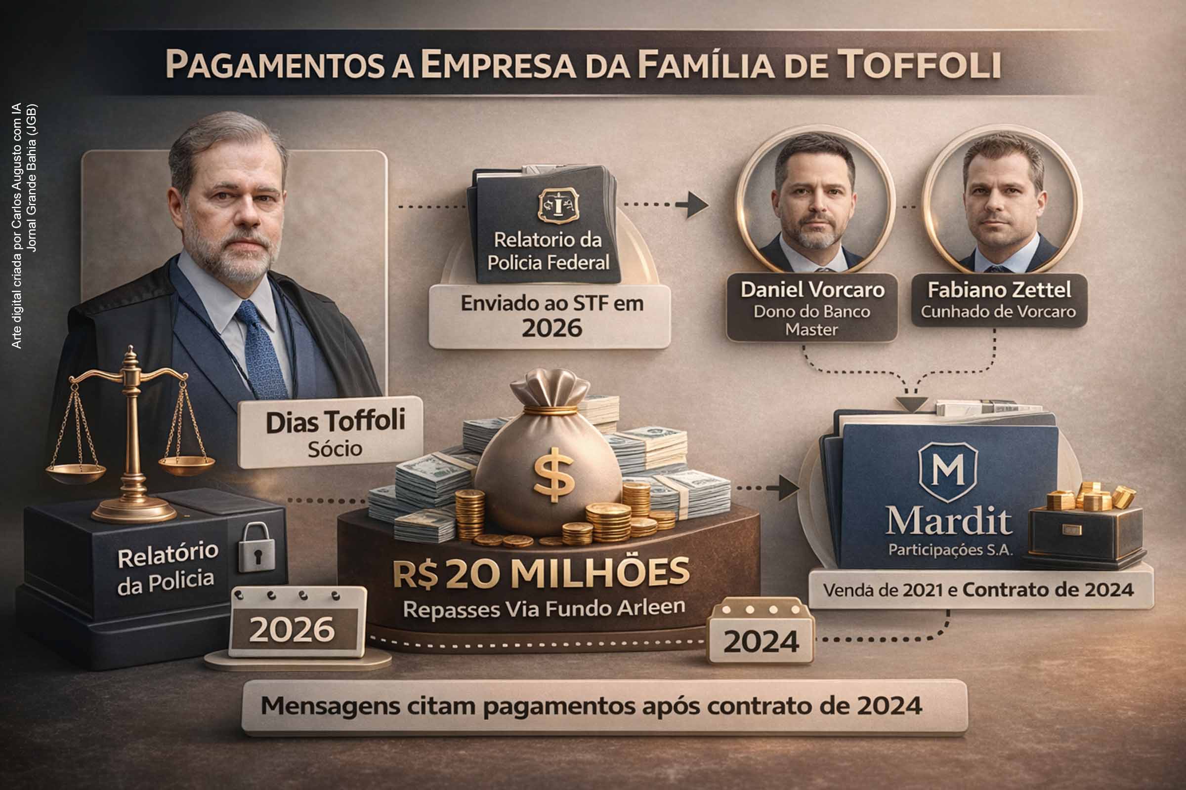 Suprema Corrupção: PF aponta repasses de ao menos R$ 20 milhões a empresa ligada a Dias Toffoli via fundo após contrato de 2024, segundo mensagens obtidas em inquérito do Banco Master