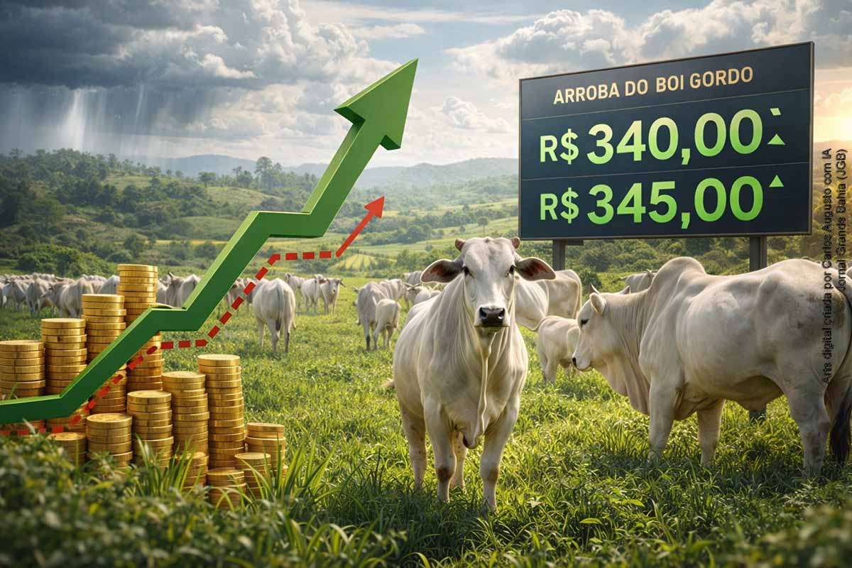 Feira de Santana, terça-feira (17/03/2026) — Cotação da arroba do boi gordo é atualizada com base em levantamento da Cooperfeira, em cenário de ajuste pontual após pico recente de preços e manutenção de mercado firme na região.