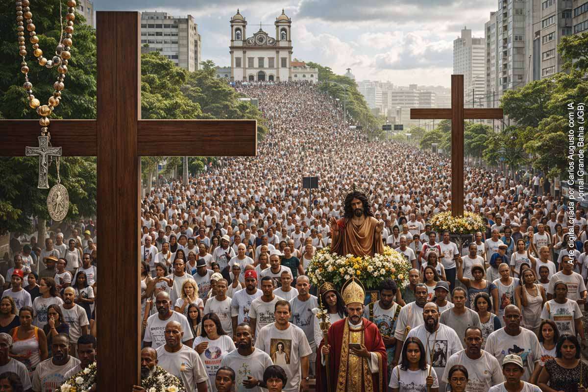 Fiéis participam da tradicional Caminhada Penitencial rumo à Basílica do Bonfim, em Salvador, no domingo (08/03/2026), em celebração de fé e devoção organizada pela Arquidiocese de São Salvador da Bahia