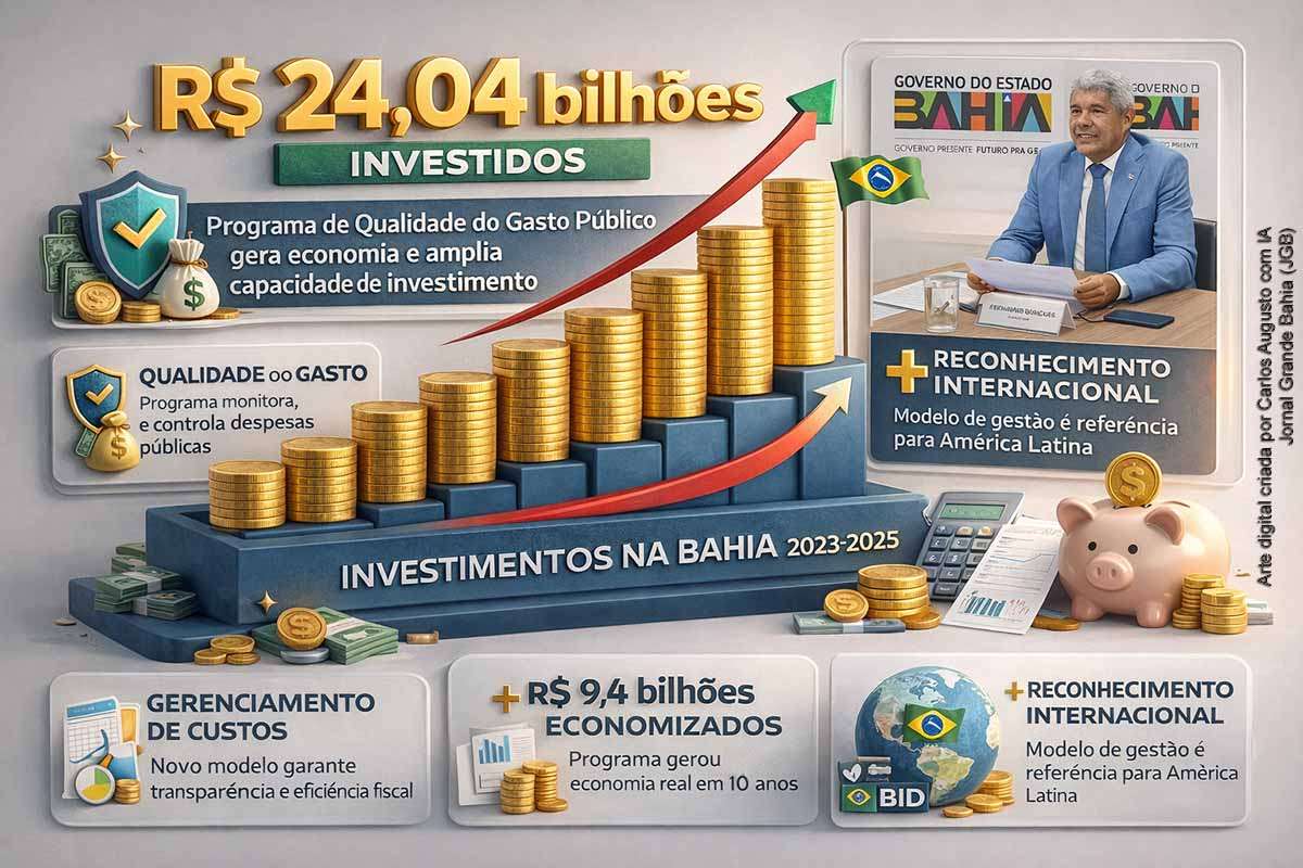 A Bahia atingiu R$ 24,04 bilhões em investimentos entre 2023 e 2025, impulsionada pelo Programa de Qualidade do Gasto Público, que gerou economia de R$ 9,4 bilhões em uma década. A iniciativa fortaleceu o equilíbrio fiscal, ampliou a capacidade de investimento com recursos próprios e evoluiu para um modelo de gestão de custos. Reconhecido internacionalmente, o programa consolida o Estado como referência em eficiência administrativa e planejamento fiscal.