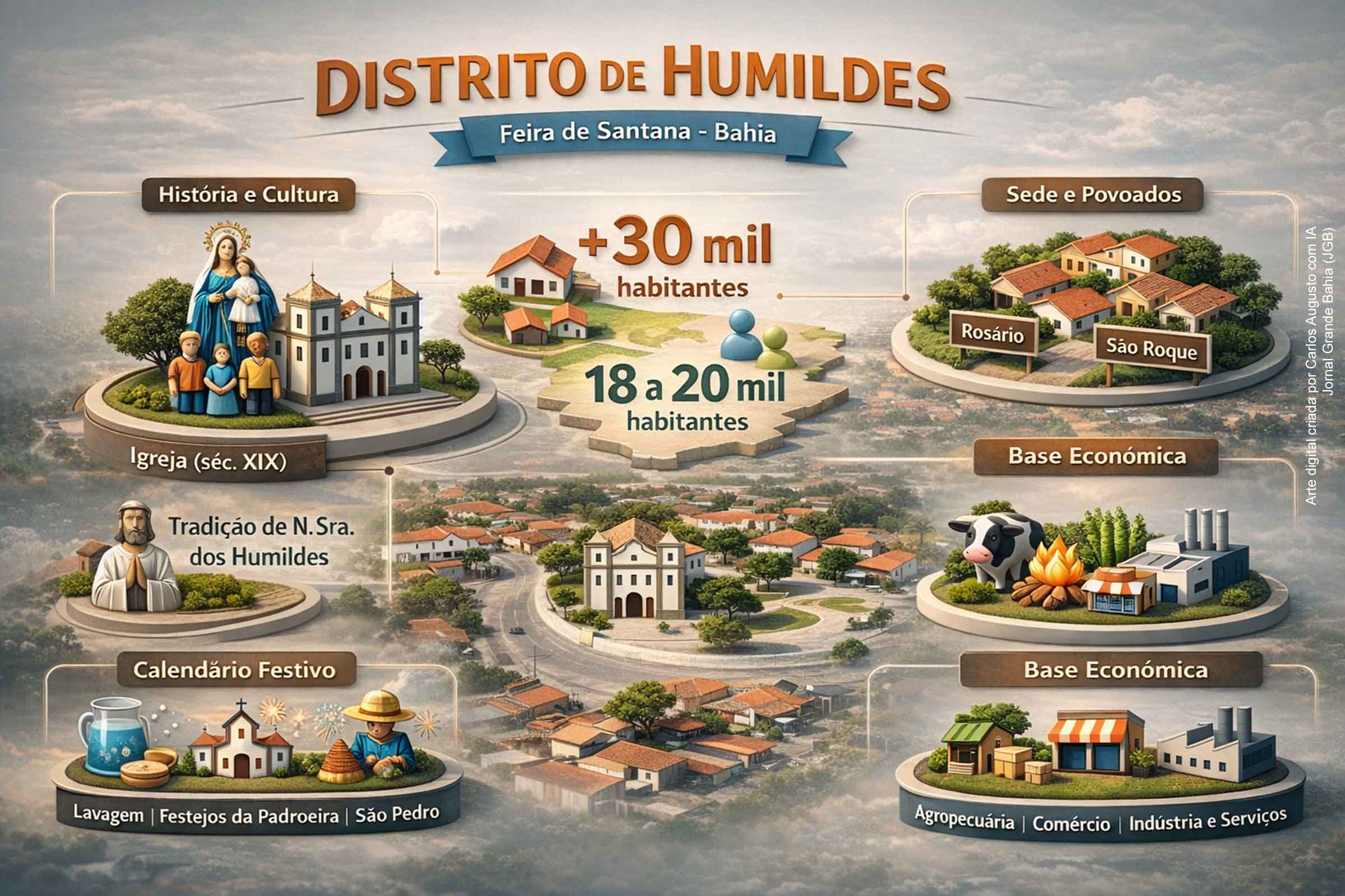 O distrito de Humildes, em Feira de Santana, reúne tradição religiosa, memória histórica e crescimento socioeconômico. Com sede distrital e diversos povoados, o território preserva patrimônio do século XIX e mantém calendário festivo com a Lavagem, os festejos da padroeira e o São Pedro. Os dados populacionais variam conforme o recorte utilizado, mas apontam o distrito como um dos mais populosos do município, com economia baseada na agropecuária, comércio e serviços.